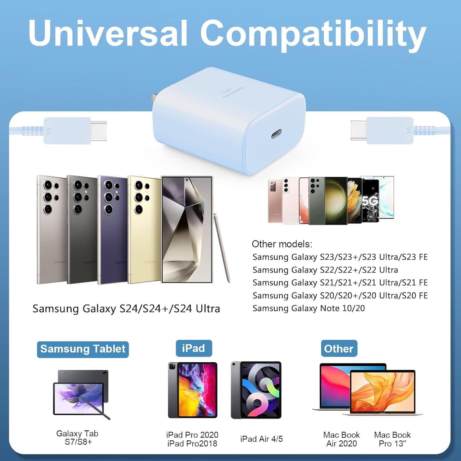 Cargador Rápido Super 45W USB C Samsung con Cable 6.6FT