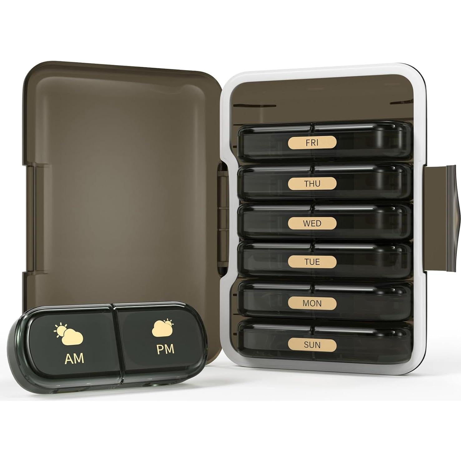 Organizador Semanal de Pastillas 2 Veces al Día Codcaw Negro