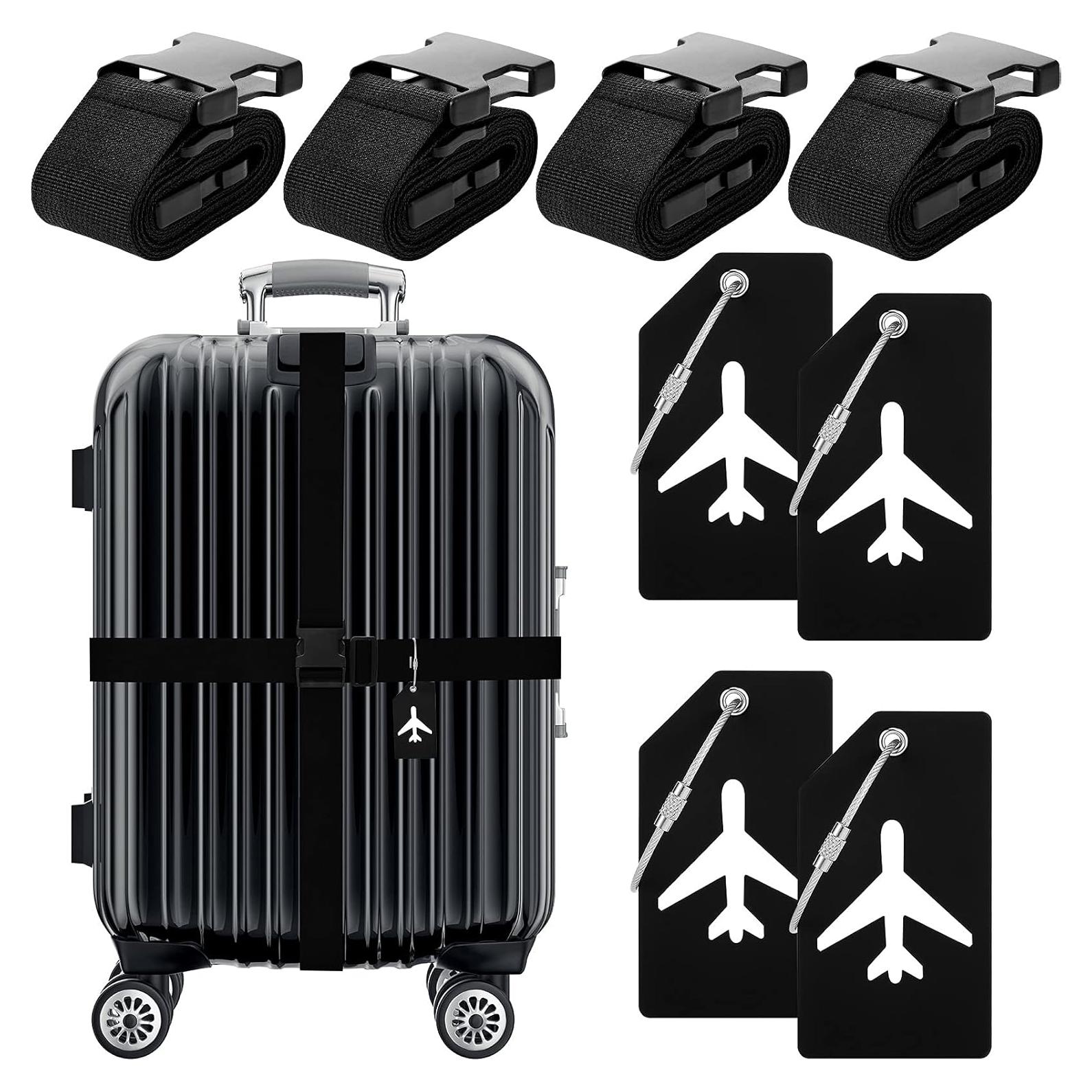 Set 8 Pcs Correas y Etiquetas de Equipaje Weewooday Negro