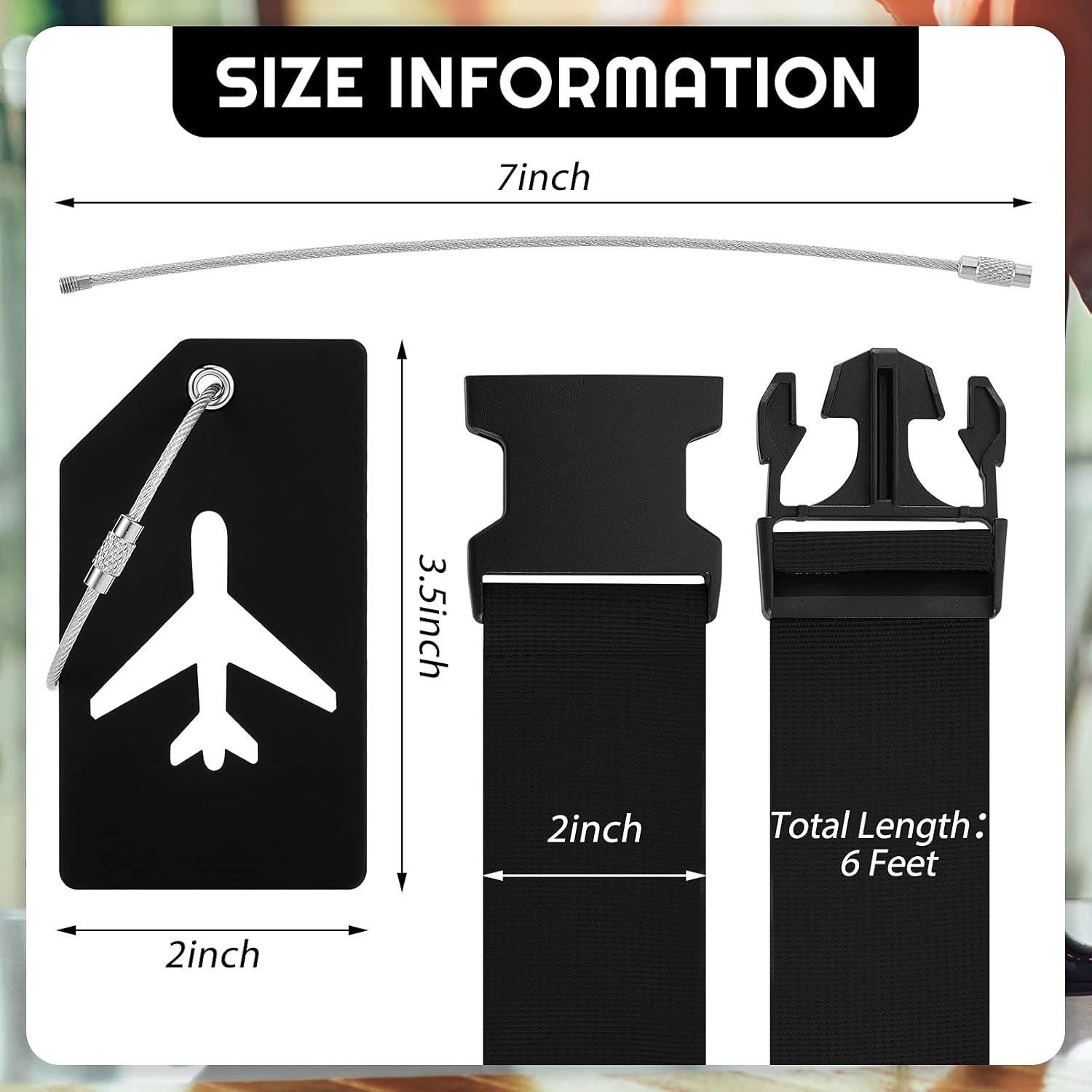 Set 8 Pcs Correas y Etiquetas de Equipaje Weewooday Negro