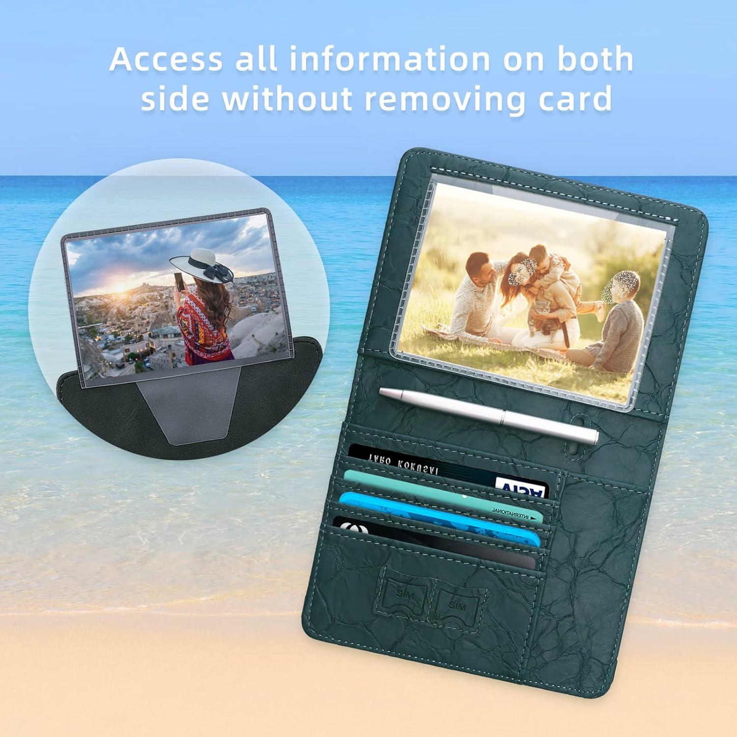 Portapasaportes WALNEW RFID Verde Oscuro, Funda de Cuero PU