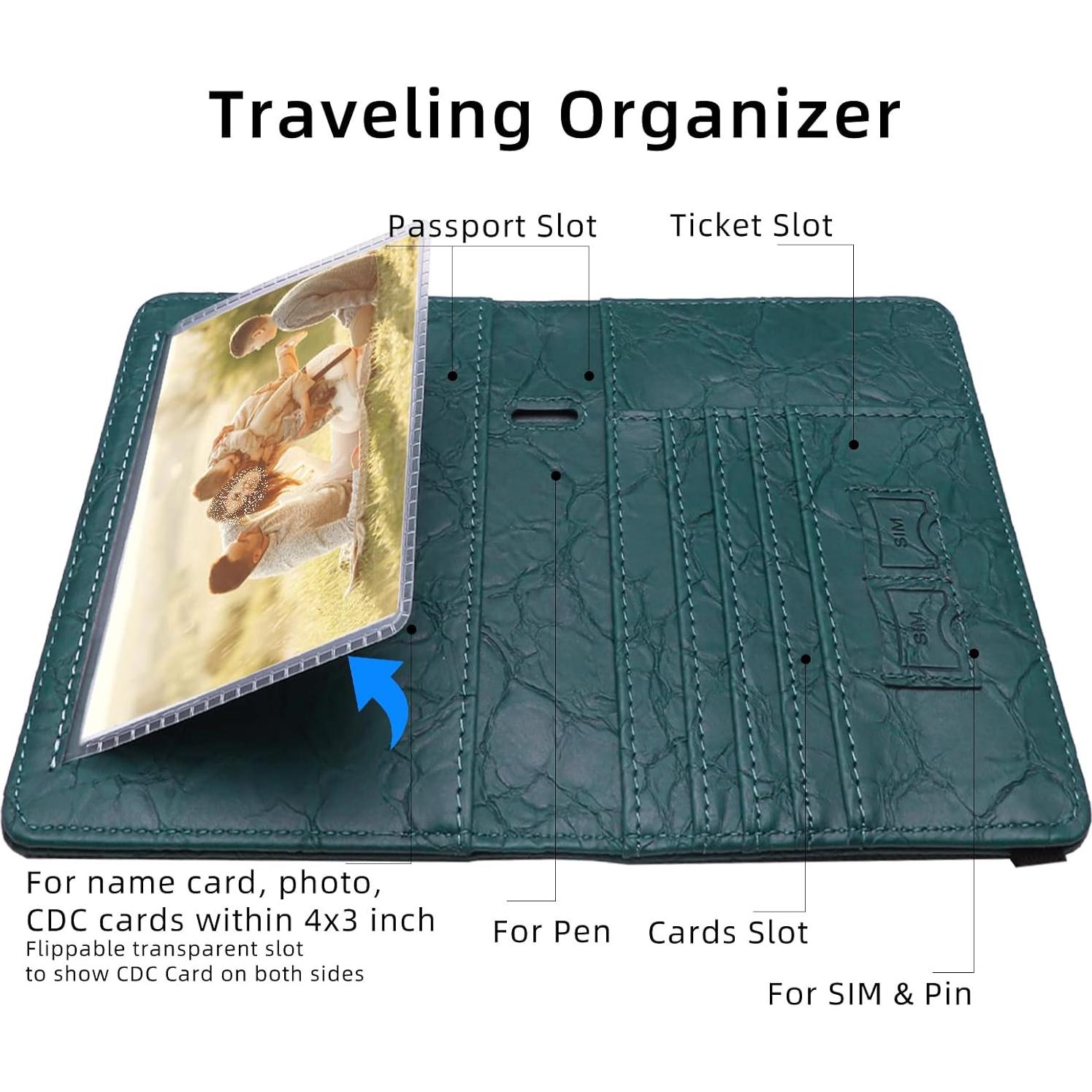 Portapasaportes WALNEW RFID Verde Oscuro, Funda de Cuero PU