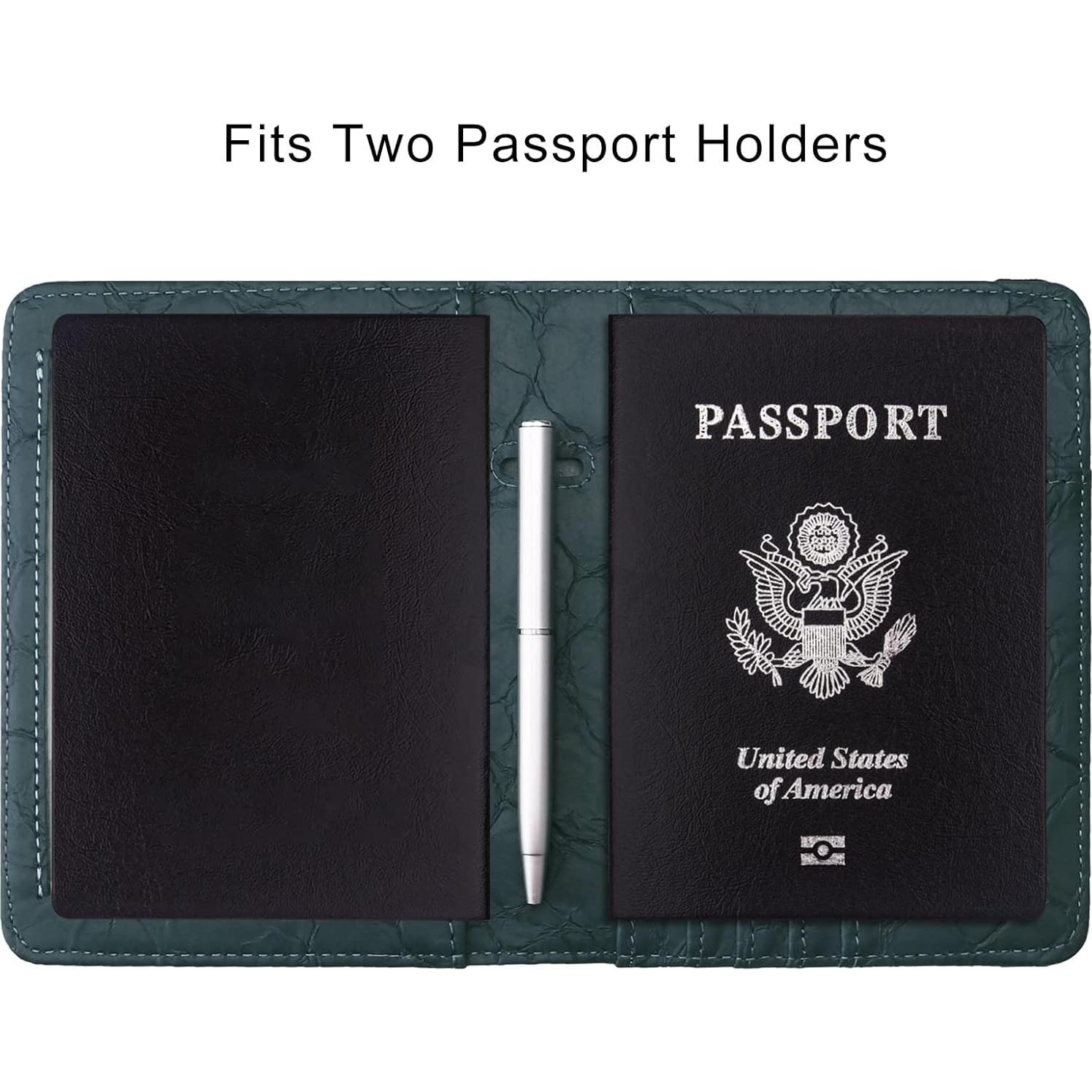 Portapasaportes WALNEW RFID Verde Oscuro, Funda de Cuero PU