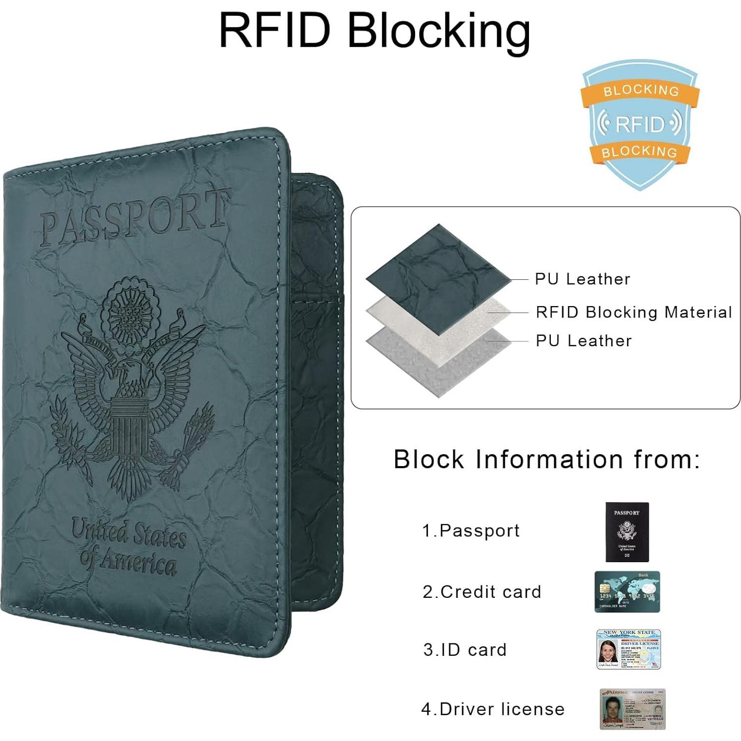 Portapasaportes WALNEW RFID Verde Oscuro, Funda de Cuero PU