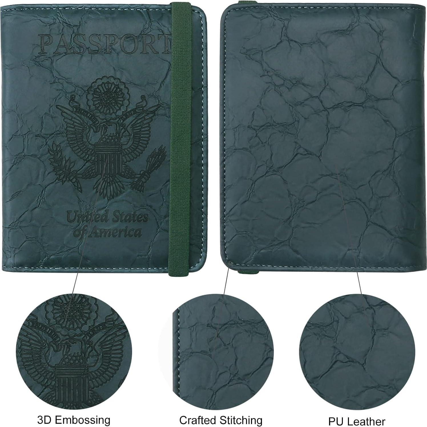 Portapasaportes WALNEW RFID Verde Oscuro, Funda de Cuero PU