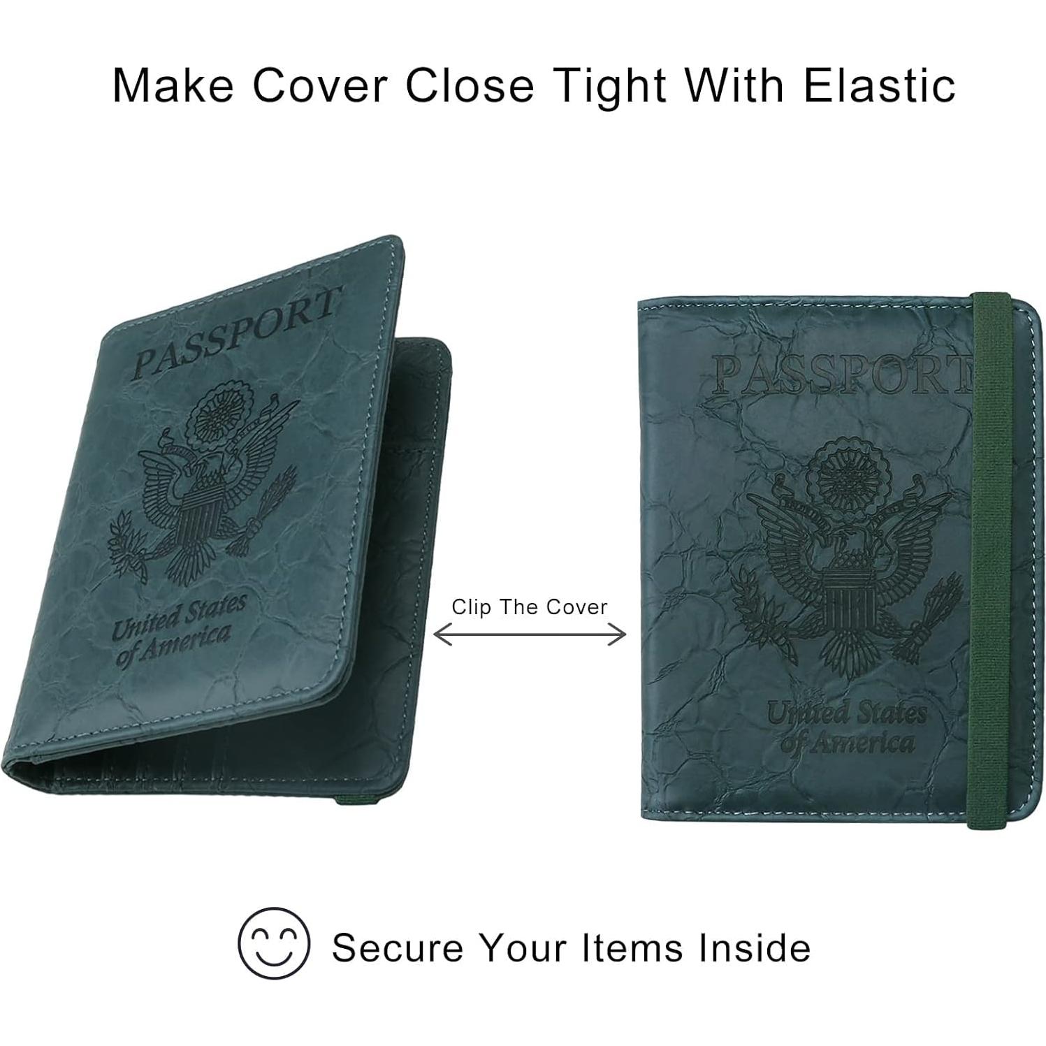 Portapasaportes WALNEW RFID Verde Oscuro, Funda de Cuero PU