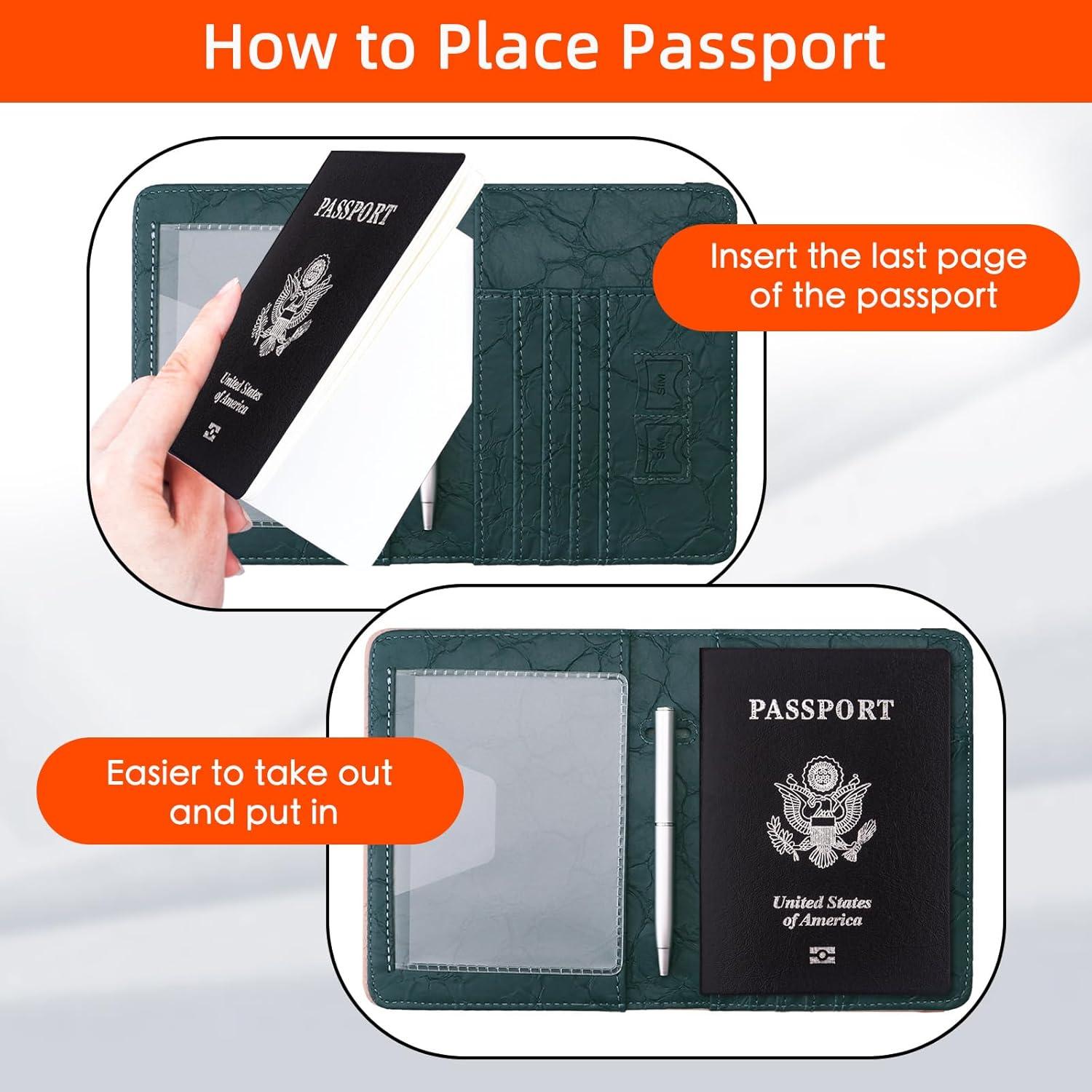 Portapasaportes WALNEW RFID Verde Oscuro, Funda de Cuero PU