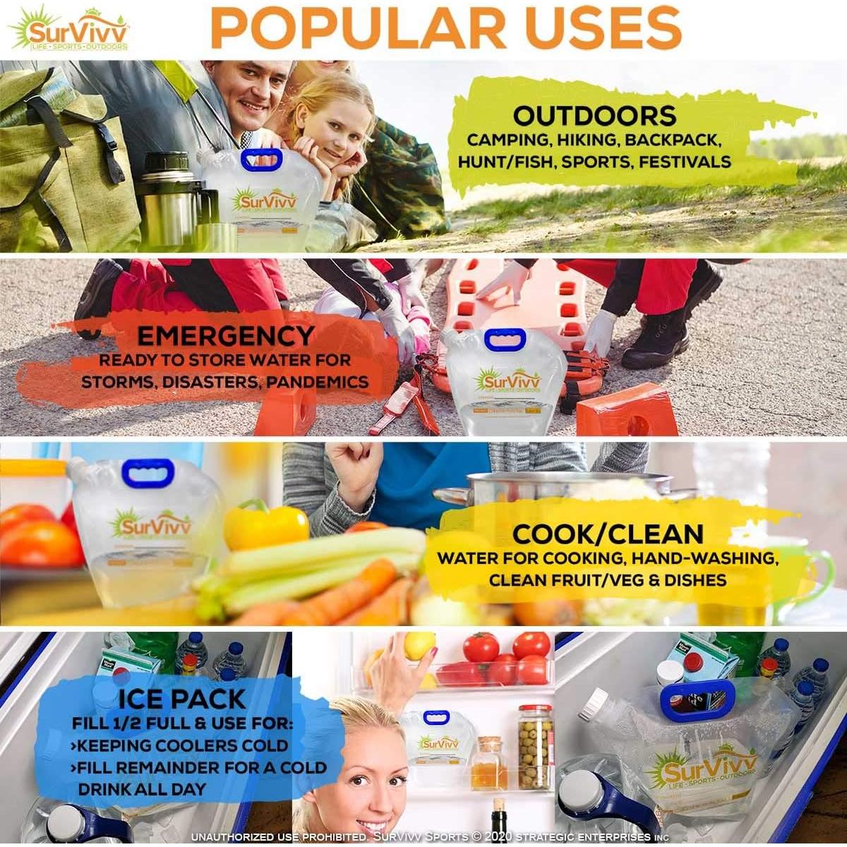 Contenedor de Agua Plegable SurVivv 5L y 10L Sin Fugas