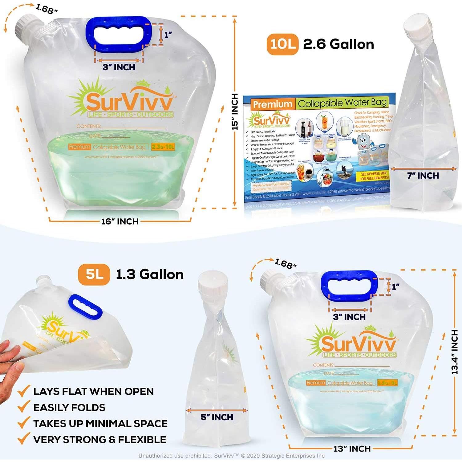 Contenedor de Agua Plegable SurVivv 5L y 10L Sin Fugas