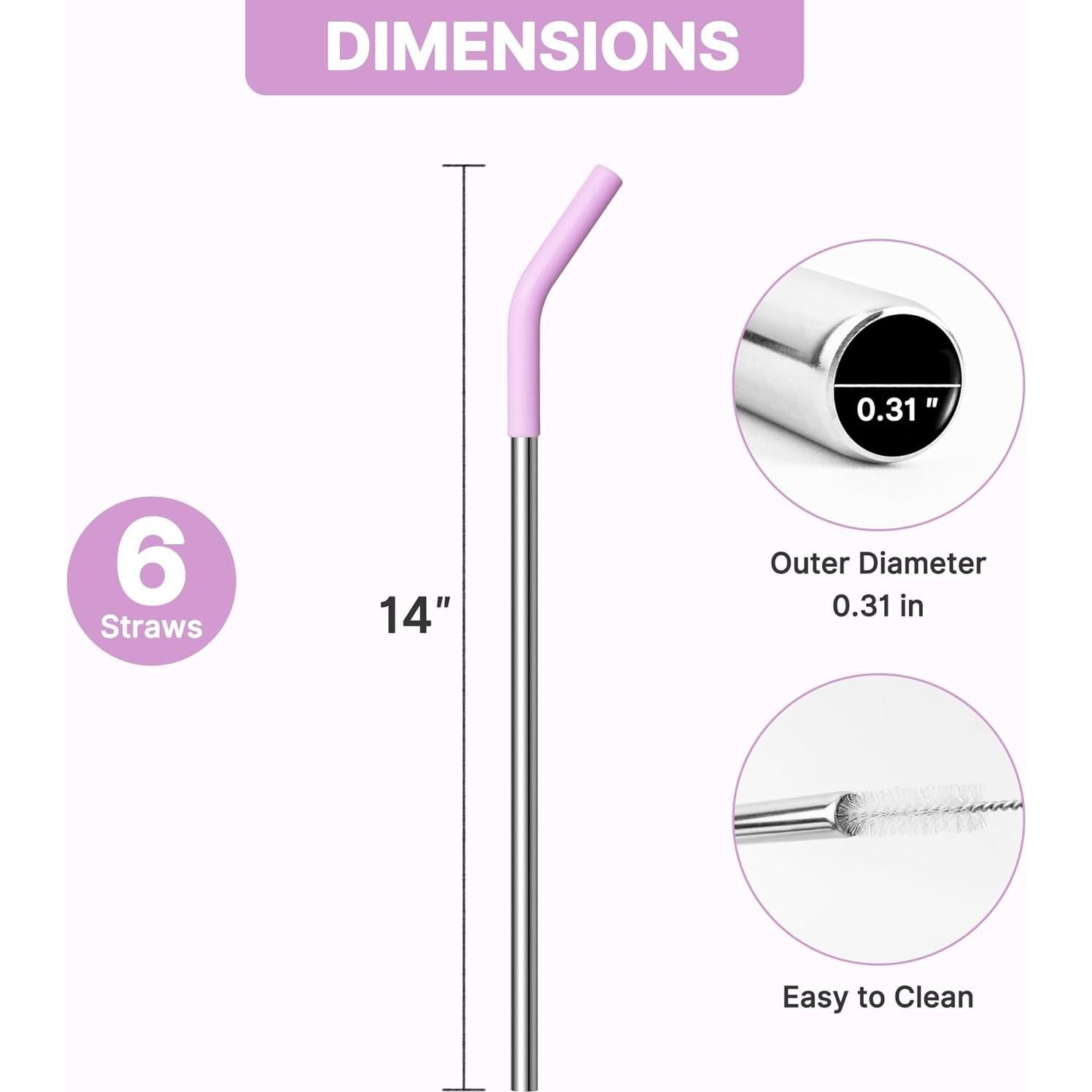Popotes de Metal Reutilizables Lpaacat 30.99 cm 6 Piezas con Silicona
