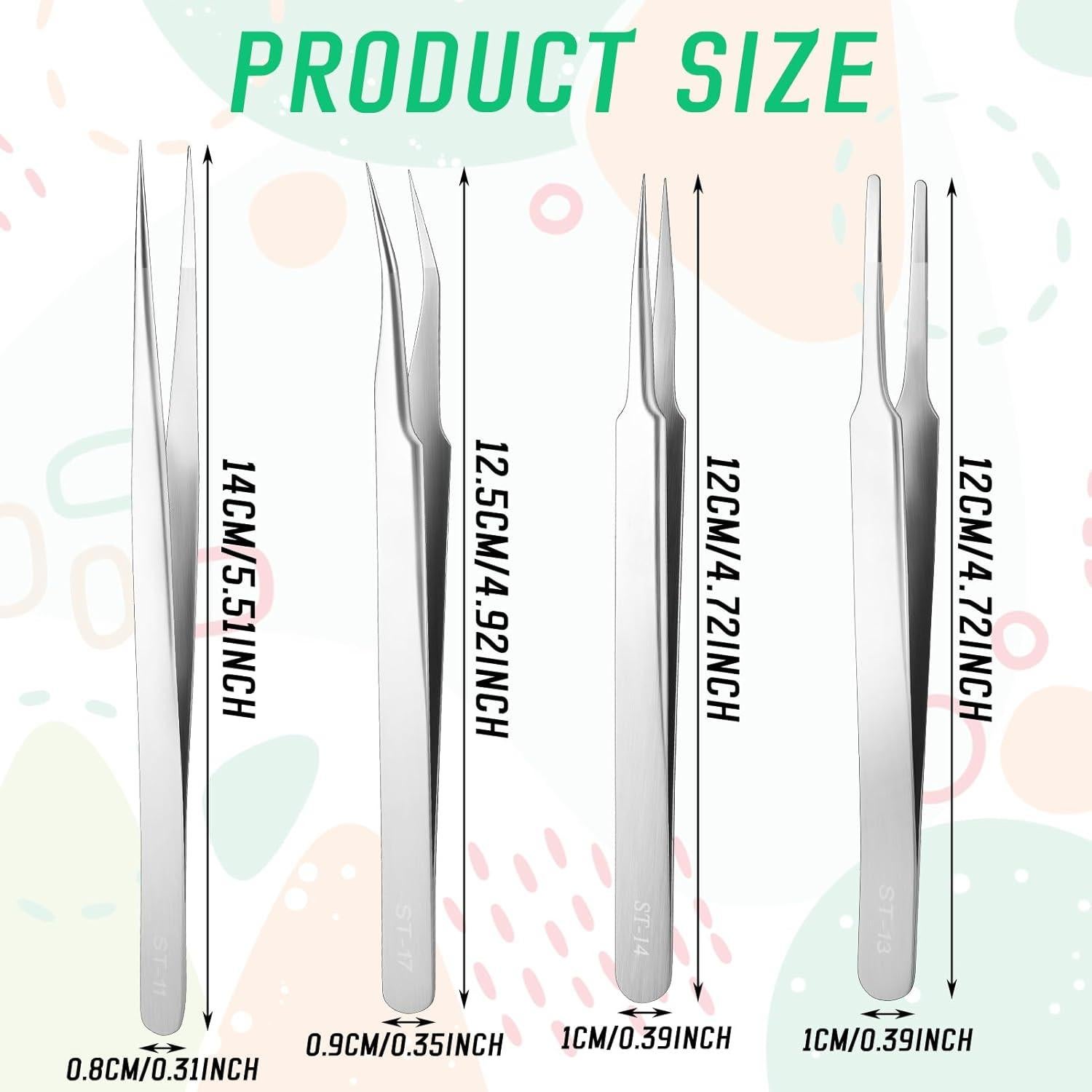 Juego de Pinzas de Precisión DragonflyDreams 4 Piezas Acero Inoxidable