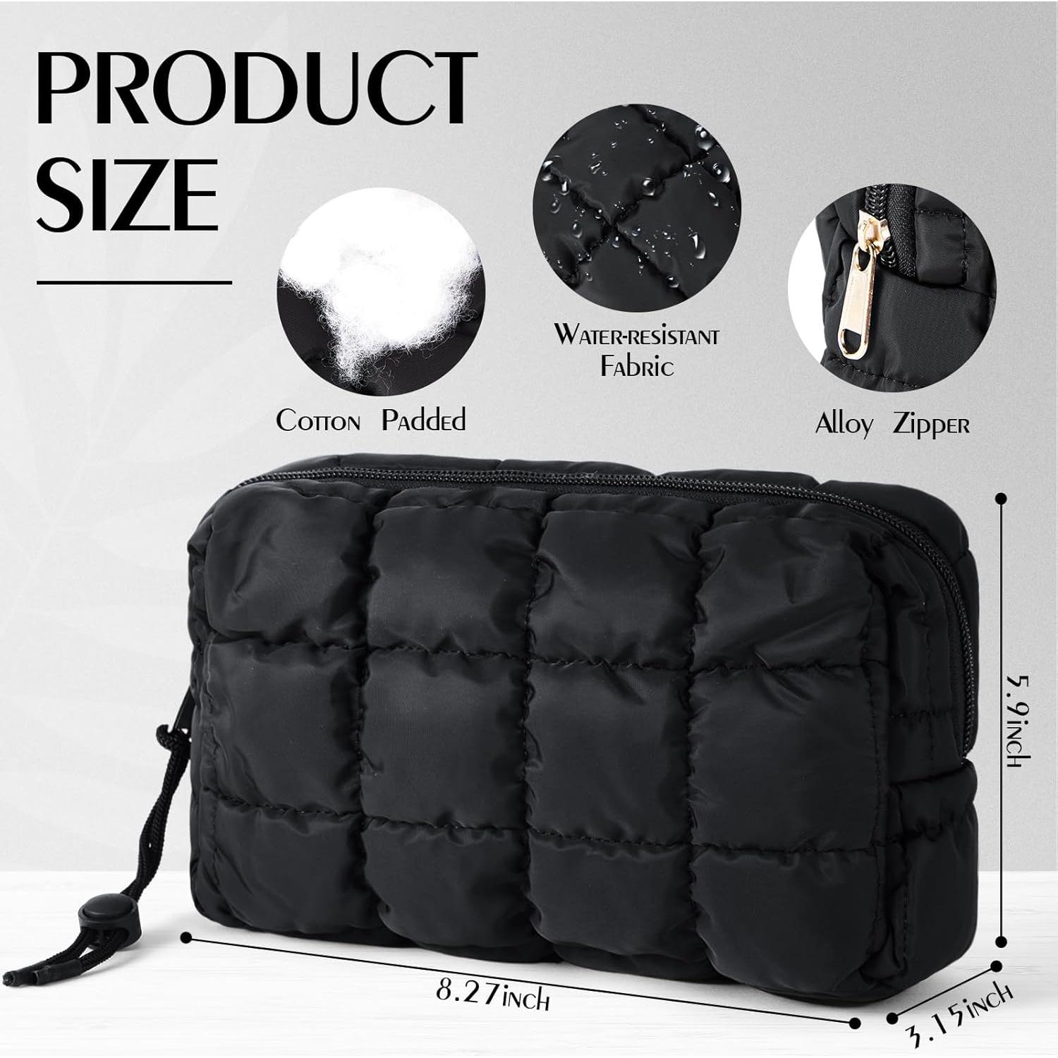 Bolsa de Maquillaje Acolchada Hillban Negra Cuadrada 21x15 cm