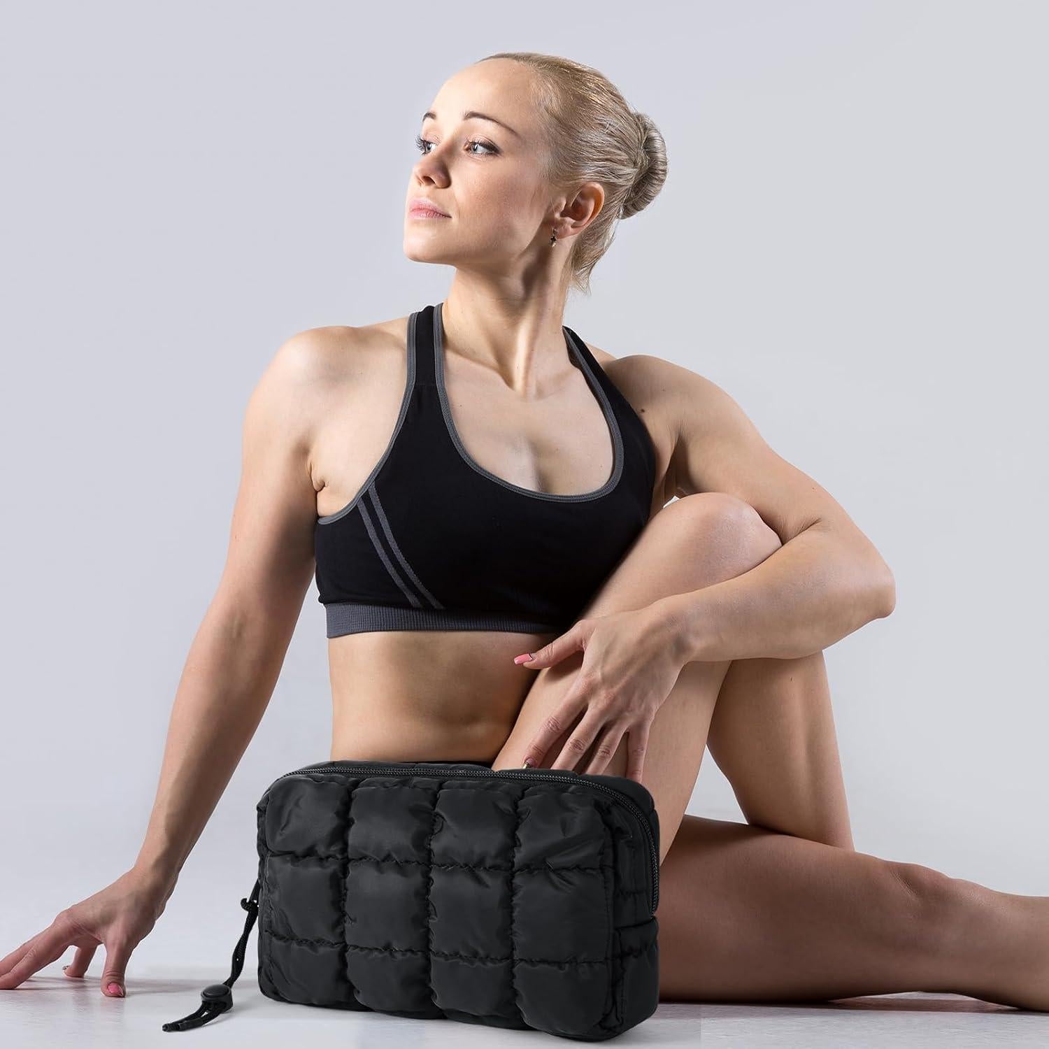 Bolsa de Maquillaje Acolchada Hillban Negra Cuadrada 21x15 cm