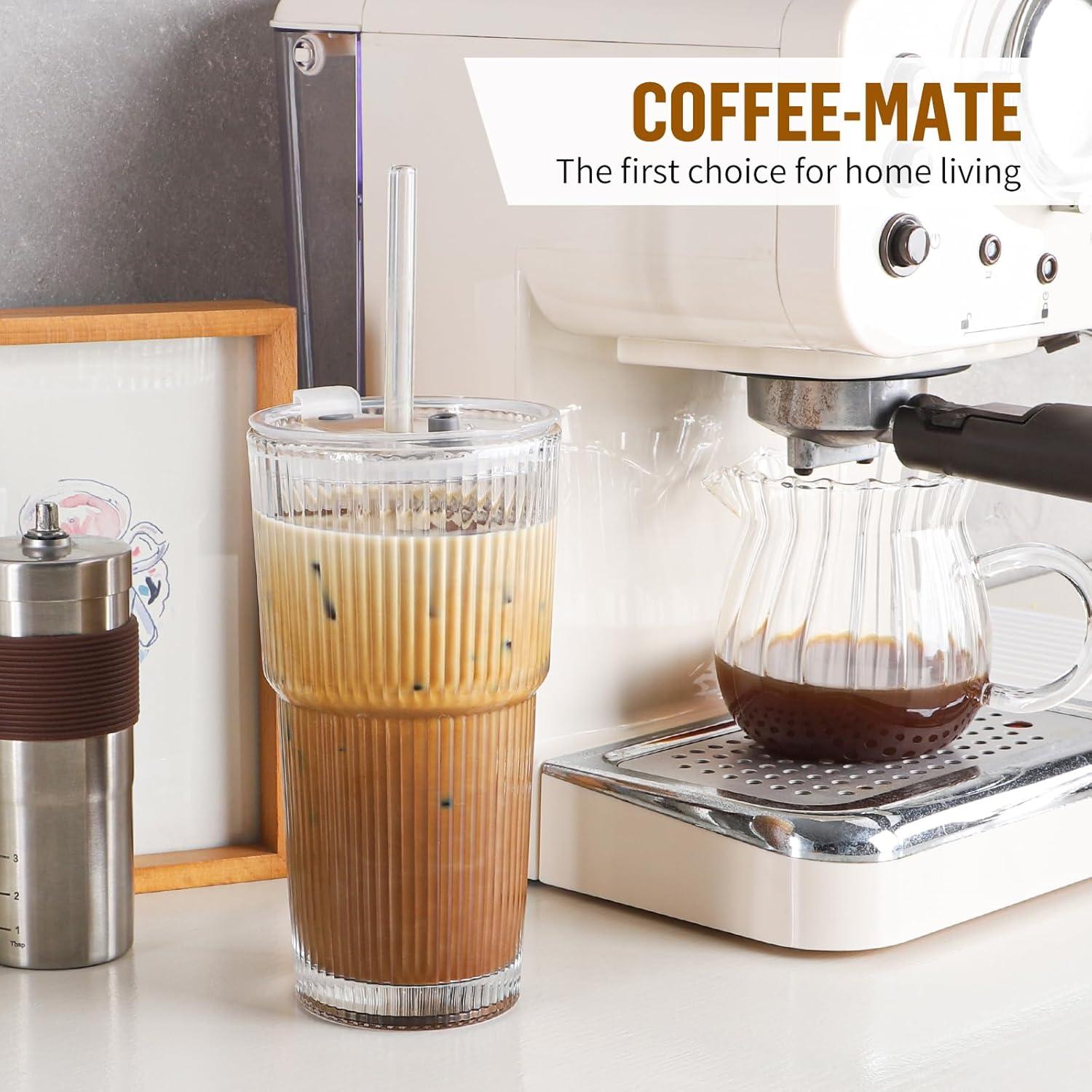 Taza de vidrio 590 ml CWHHRN con tapa y popote reutilizable