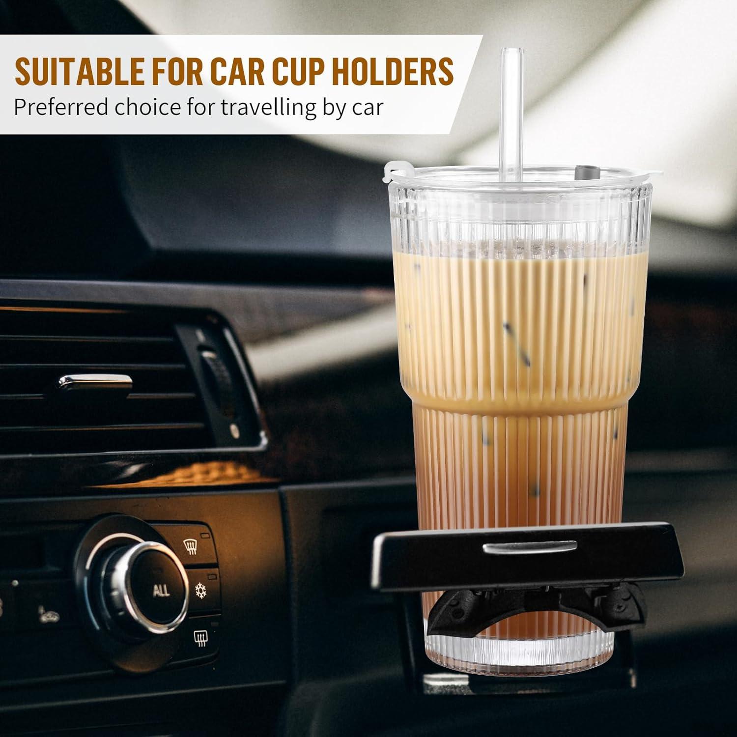 Taza de vidrio 590 ml CWHHRN con tapa y popote reutilizable