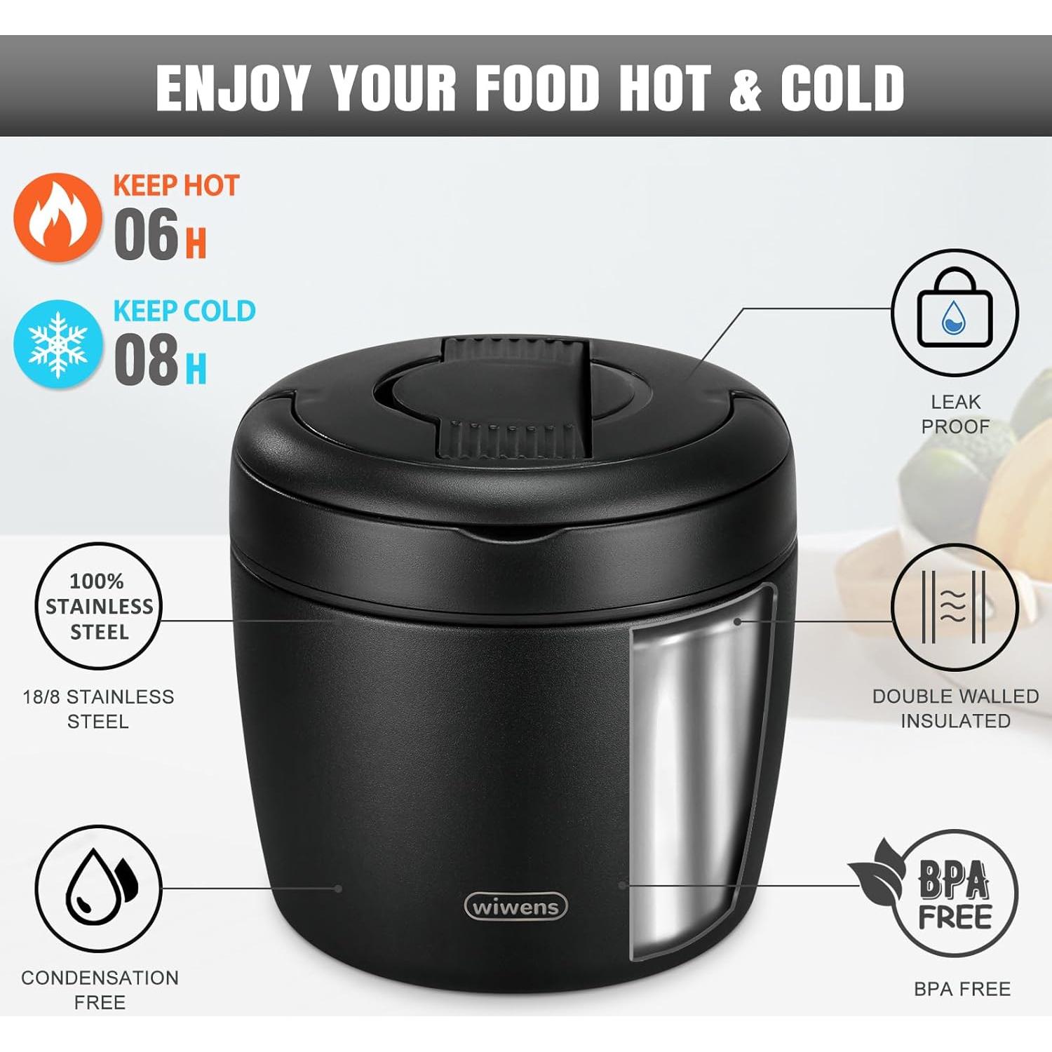 Tarro de Comida Térmico Wiwens 970ml Acero Inoxidable Aislado