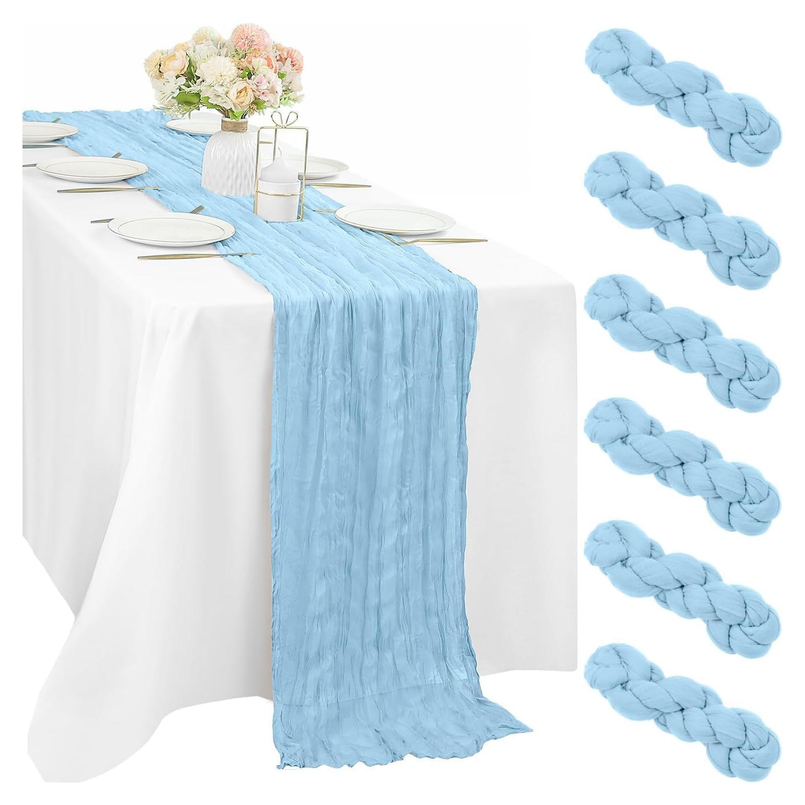 6 Piezas Cubre Mesa de Gasa Azul Bebé 89x305 cm para Eventos