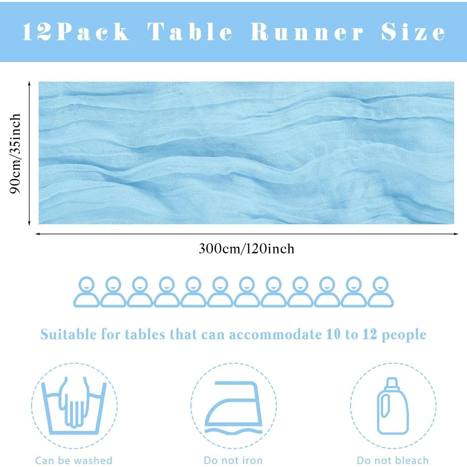 6 Piezas Cubre Mesa de Gasa Azul Bebé 89x305 cm para Eventos