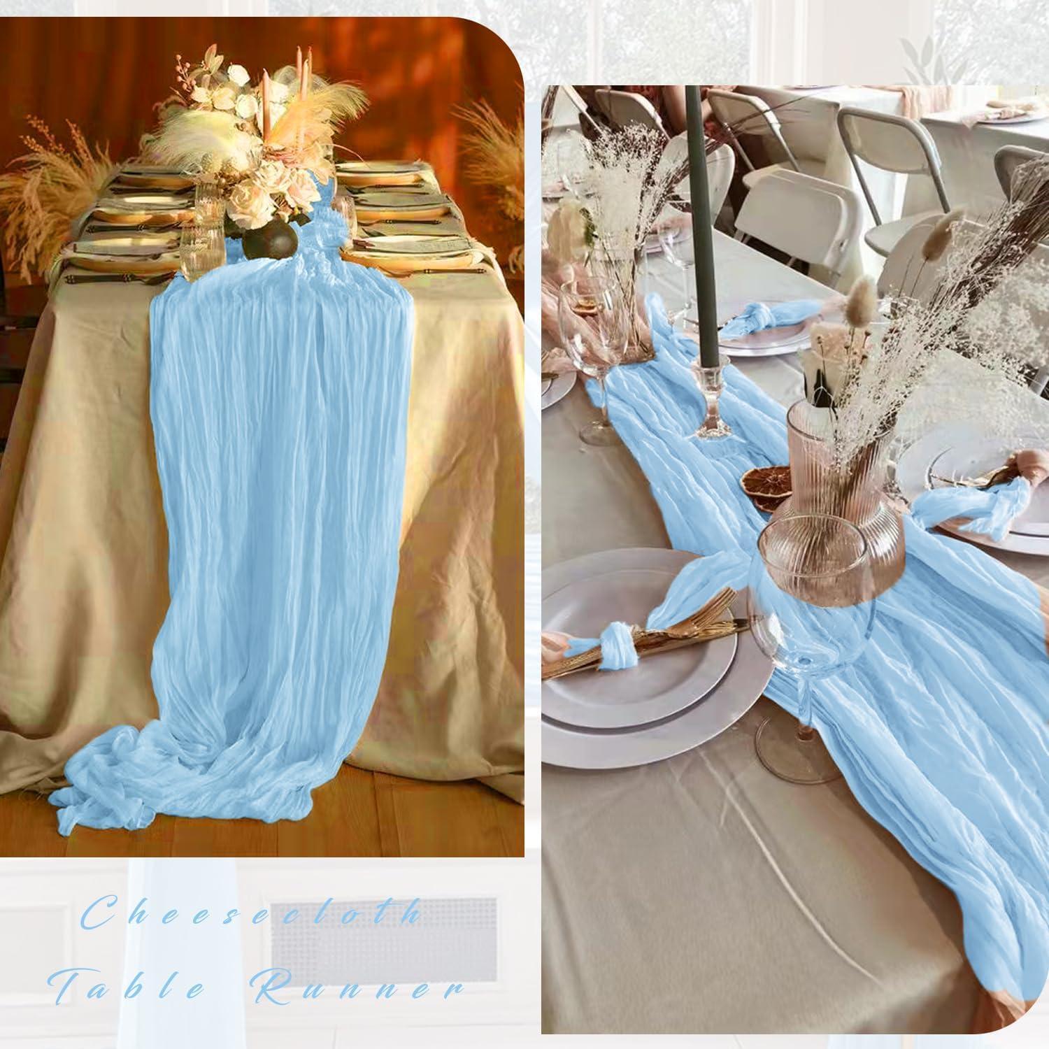 6 Piezas Cubre Mesa de Gasa Azul Bebé 89x305 cm para Eventos