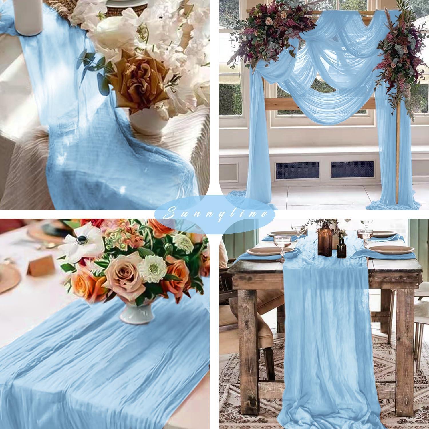 6 Piezas Cubre Mesa de Gasa Azul Bebé 89x305 cm para Eventos