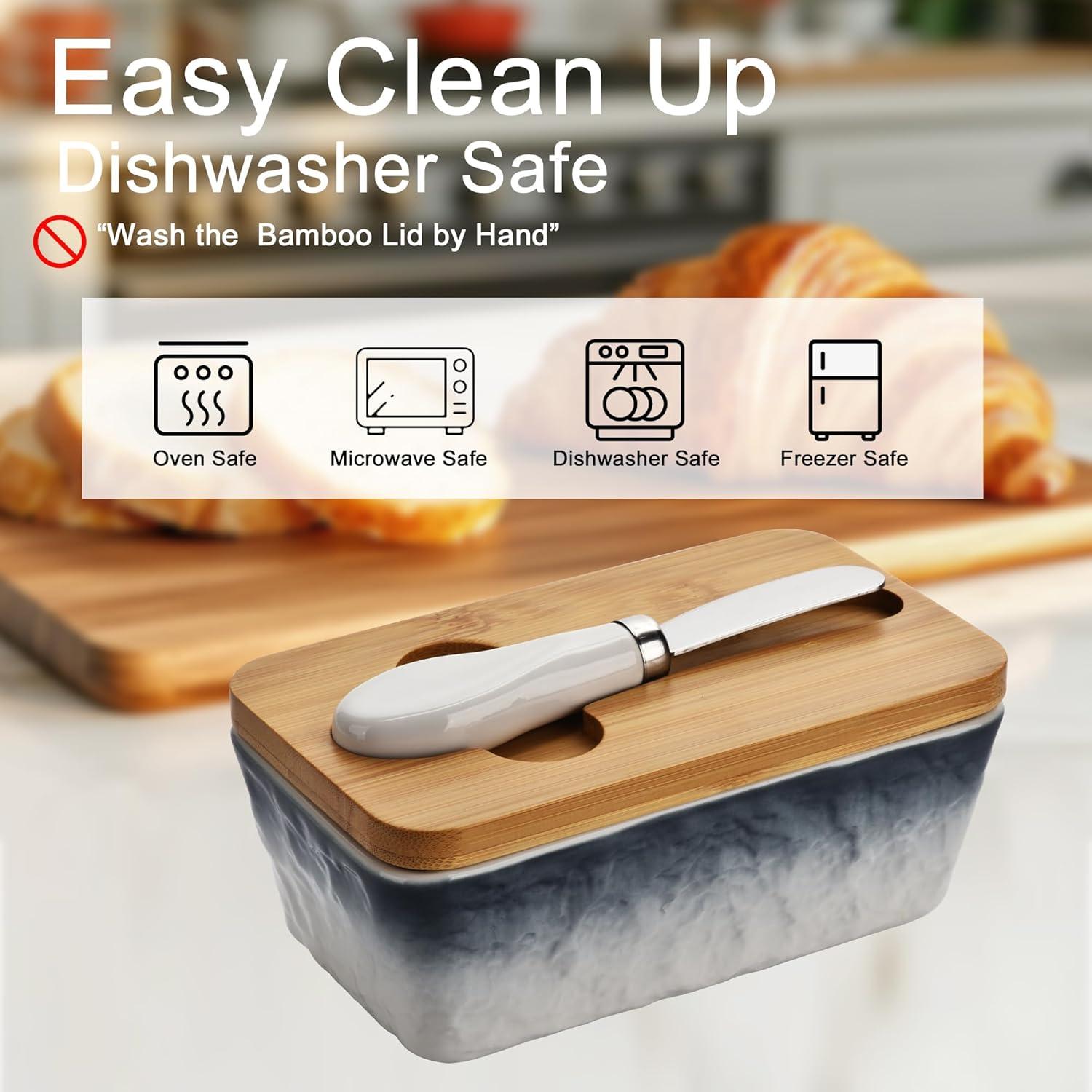 Plato de Mantequilla Cerámica BUYNEED 17.78 cm con Tapa y Cuchillo