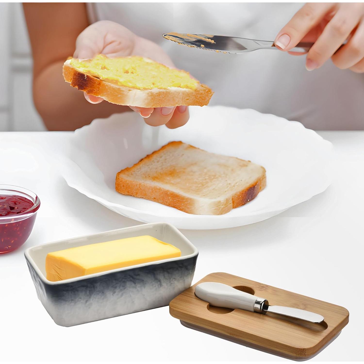 Plato de Mantequilla Cerámica BUYNEED 17.78 cm con Tapa y Cuchillo