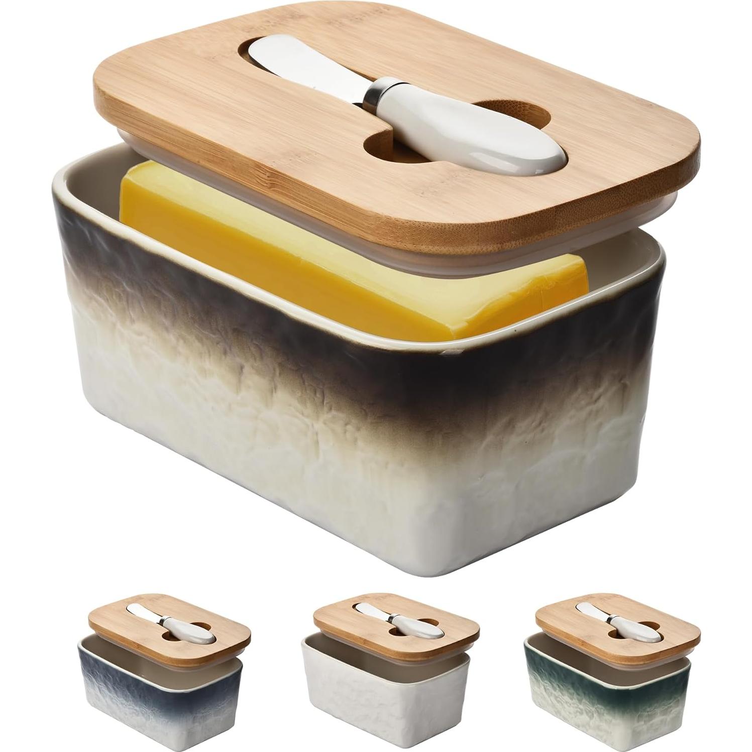 Plato de Mantequilla Cerámica BUYNEED 17.78 cm con Tapa y Cuchillo