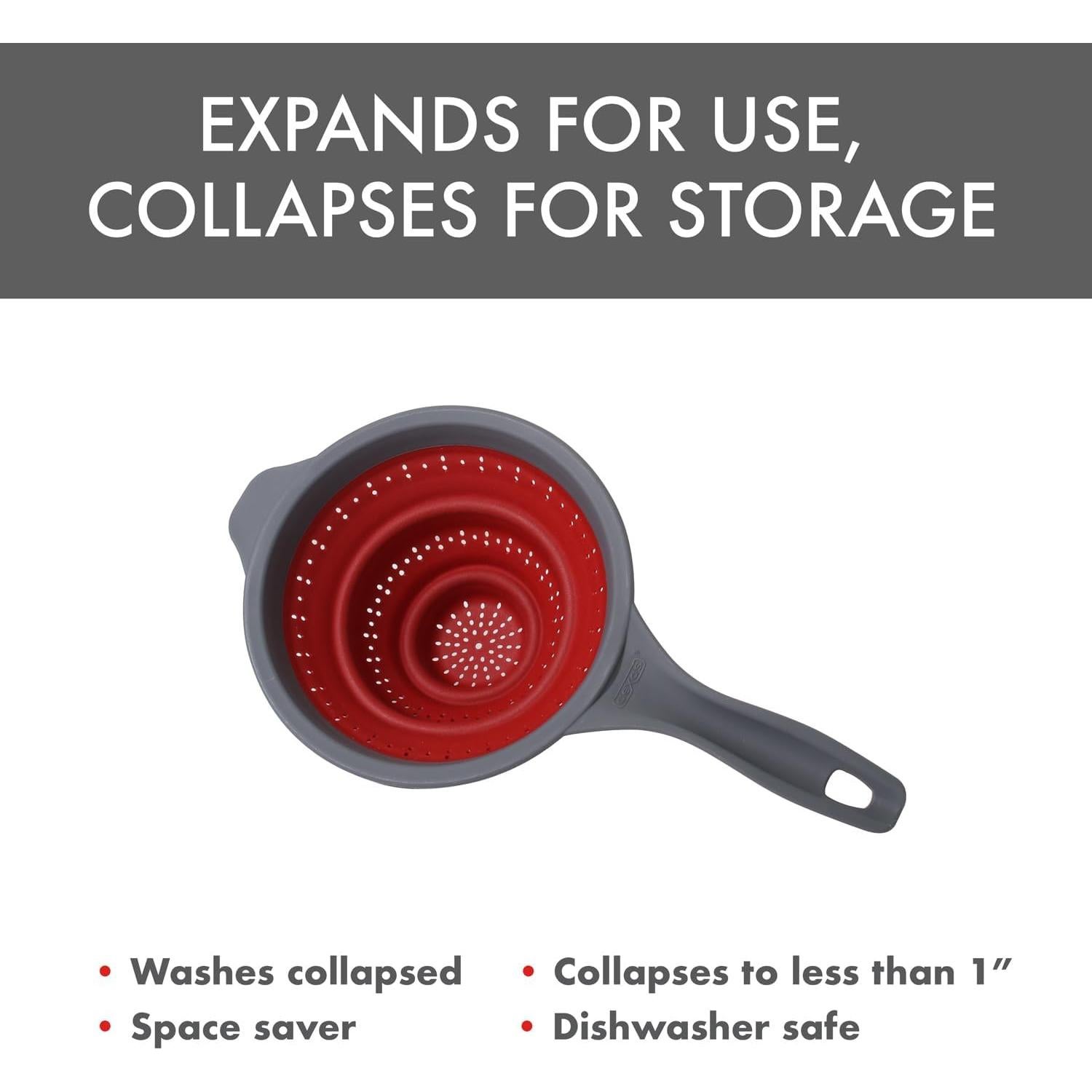 Colador Plegable Dexas 20.32 cm Rojo 1.23 Litros Apto Lavavajillas