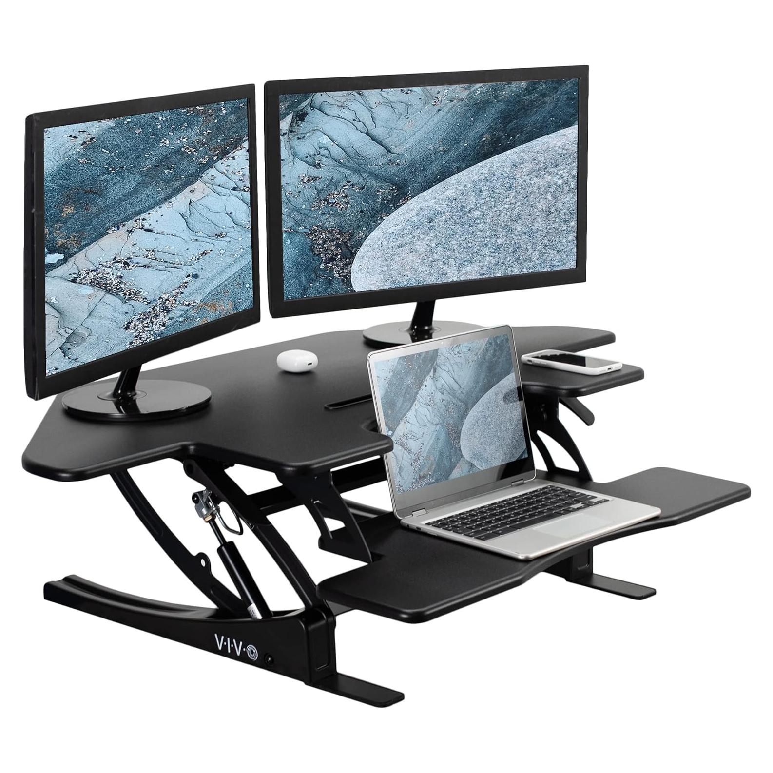 Escritorio de Esquina Ajustable VIVO DESK-V000VC Negro 109.2 cm