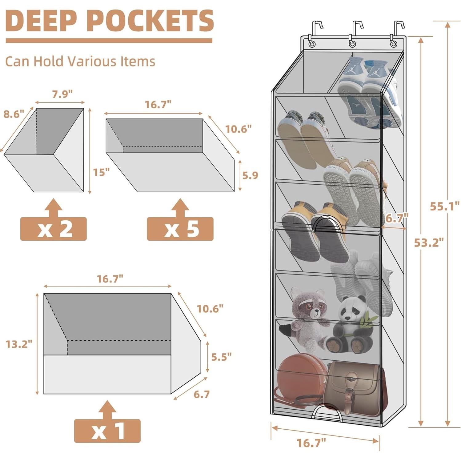 Organizador de Zapatos Sobre la Puerta STORAGE MANIAC 7 Estantes Beige