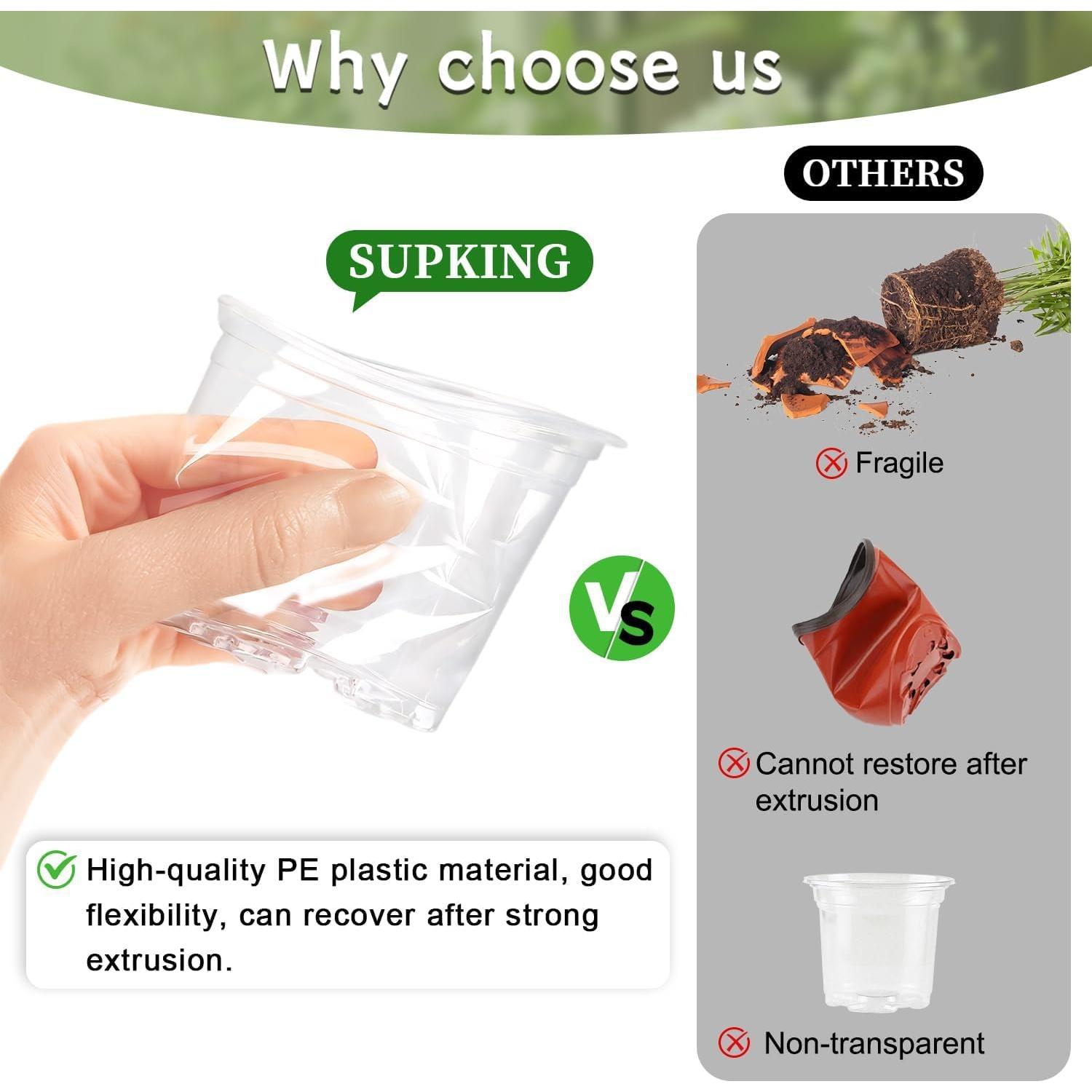 Macetas de Vivero Transparentes SupKing 3.5/4/5 Pulgadas 12 Pcs