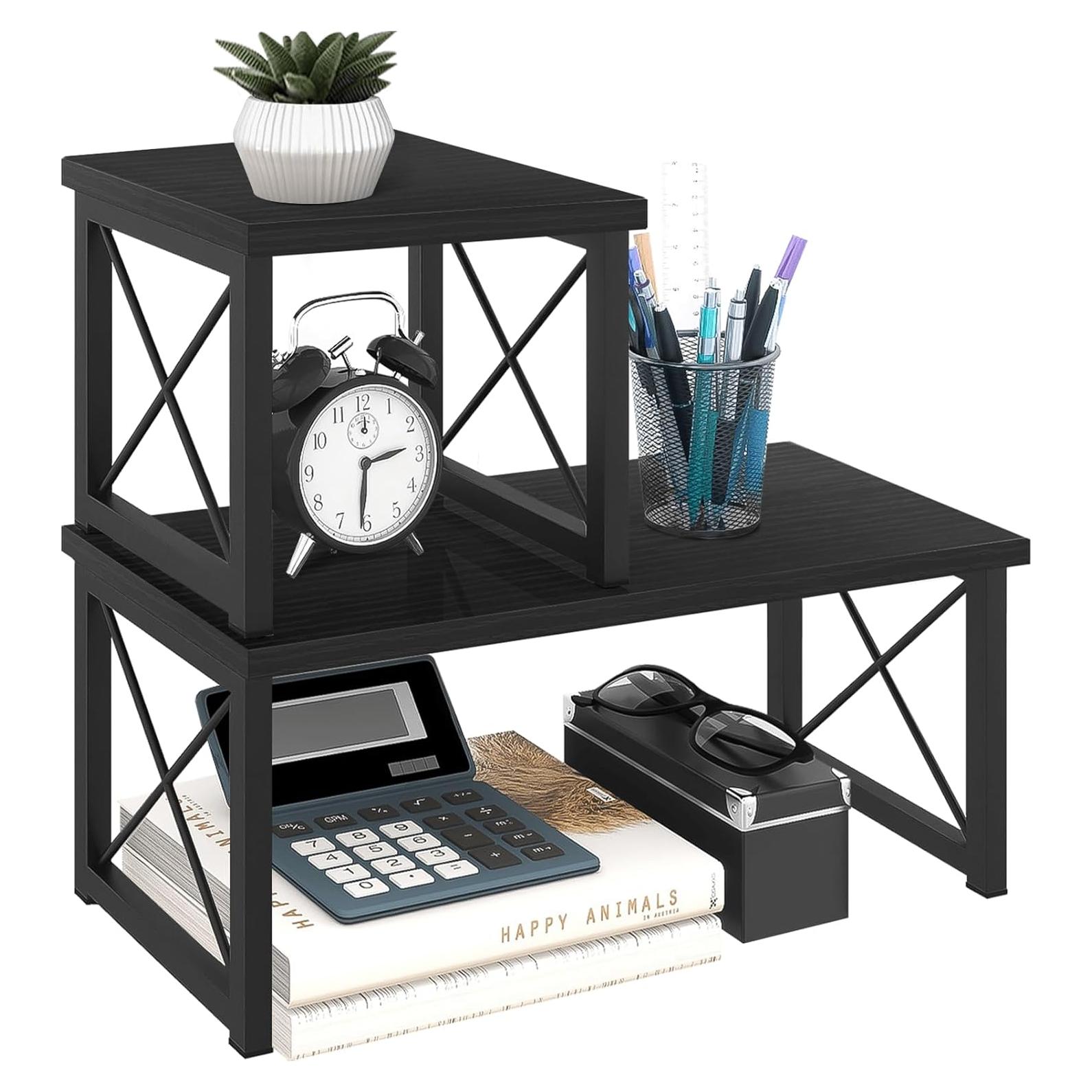 Estante de Escritorio ELITEROO Negro 2 Niveles Ajustable Madera