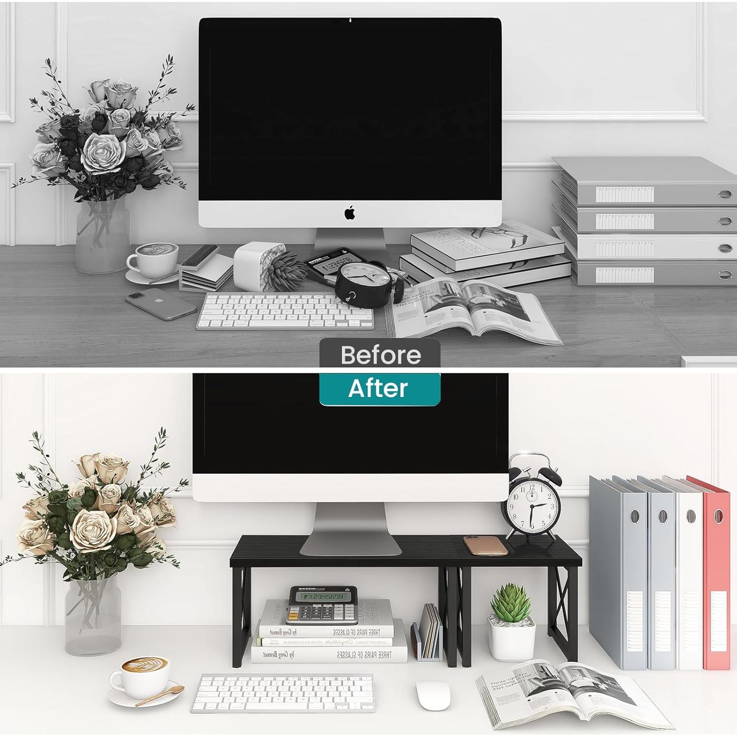 Estante de Escritorio ELITEROO Negro 2 Niveles Ajustable Madera