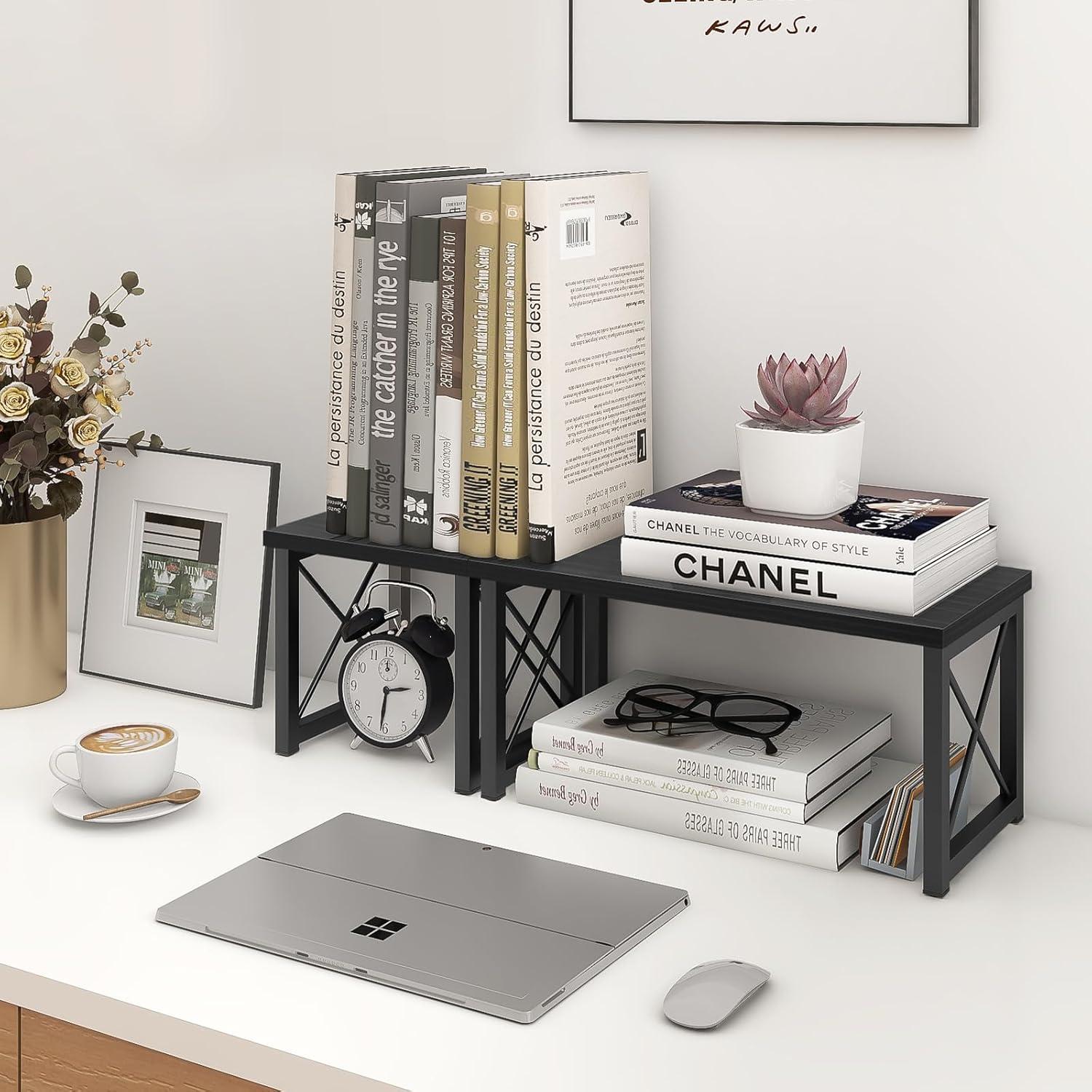 Estante de Escritorio ELITEROO Negro 2 Niveles Ajustable Madera