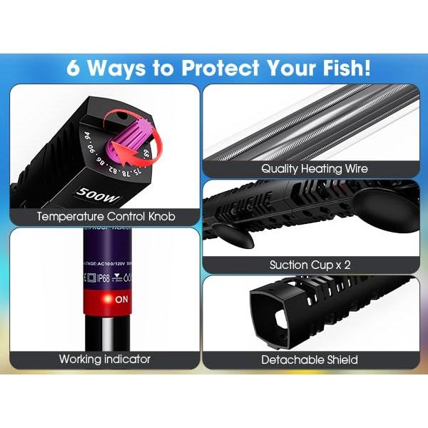 Calentador de Acuario Sumergible MQ 300W para 130-227 Litros