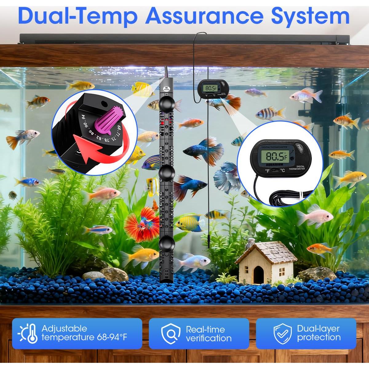 Calentador de Acuario Sumergible MQ 300W para 130-227 Litros