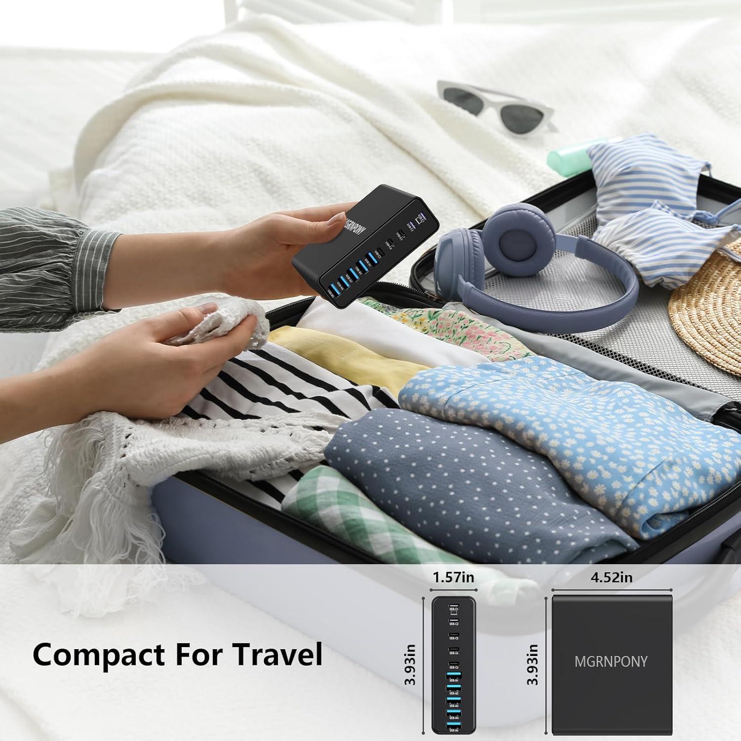 Cargador USB C 320W MGRNPONY 10 Puertos GaN Rápido Negro