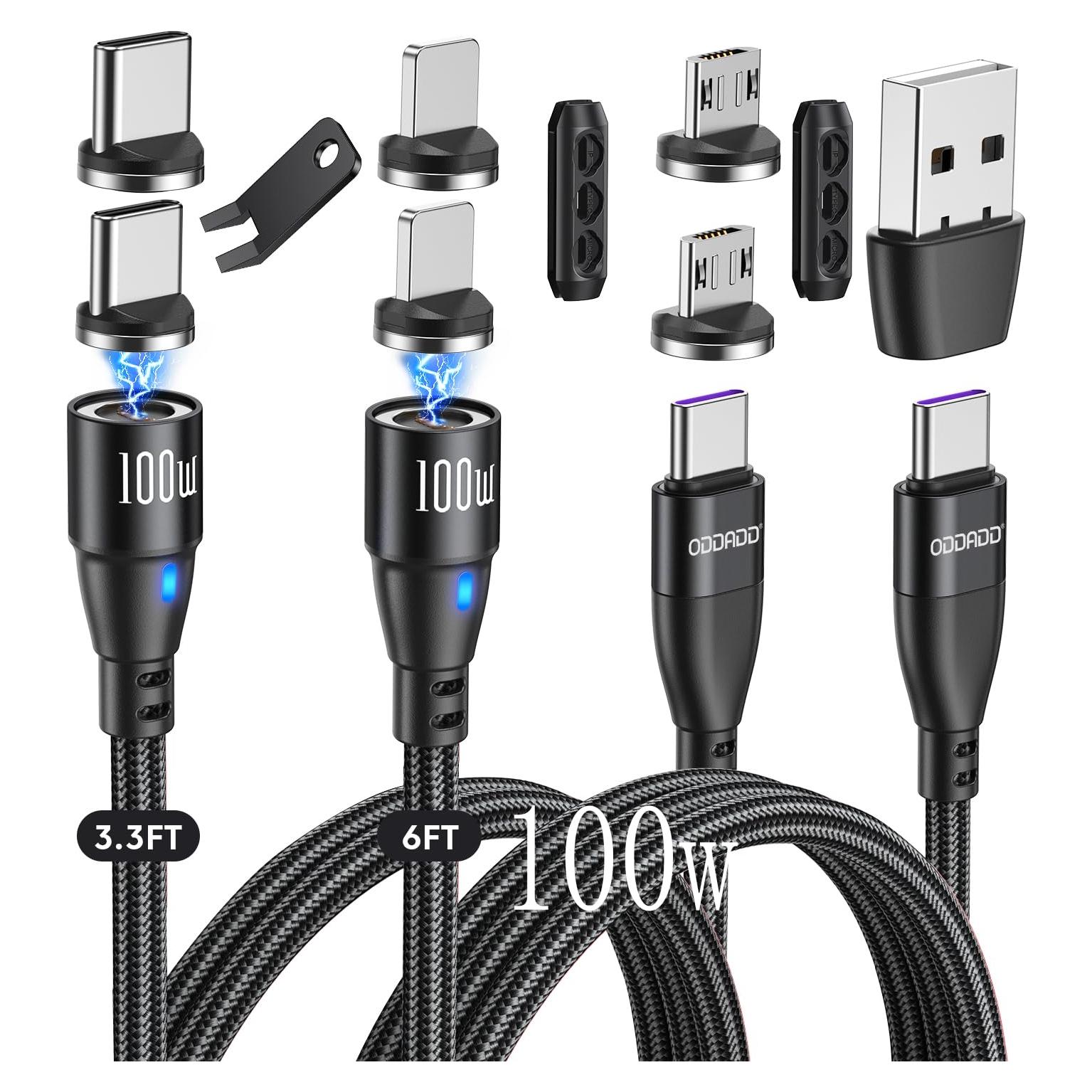 Cable de Carga Magnético USB C ODDADD 100W 2pack (1m+1.83m)