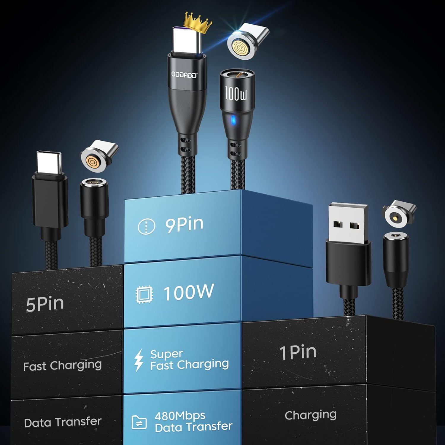 Cable de Carga Magnético USB C ODDADD 100W 2pack (1m+1.83m)