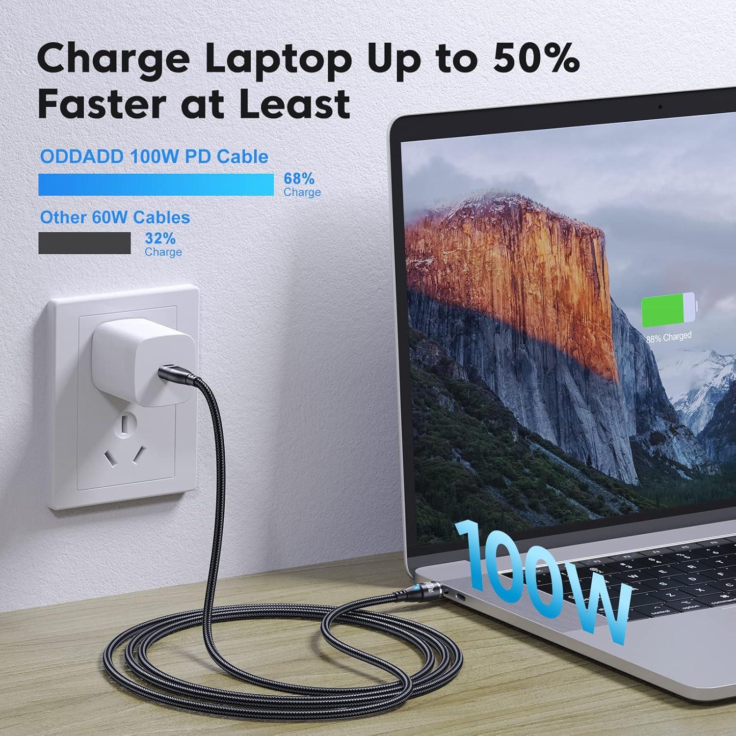 Cable de Carga Magnético USB C ODDADD 100W 2pack (1m+1.83m)