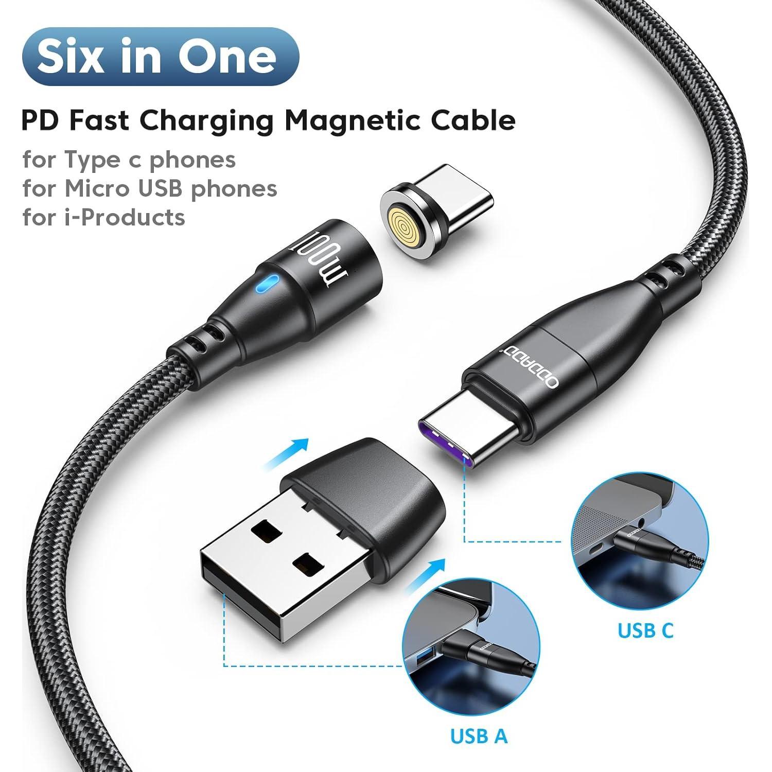 Cable de Carga Magnético USB C ODDADD 100W 2pack (1m+1.83m)