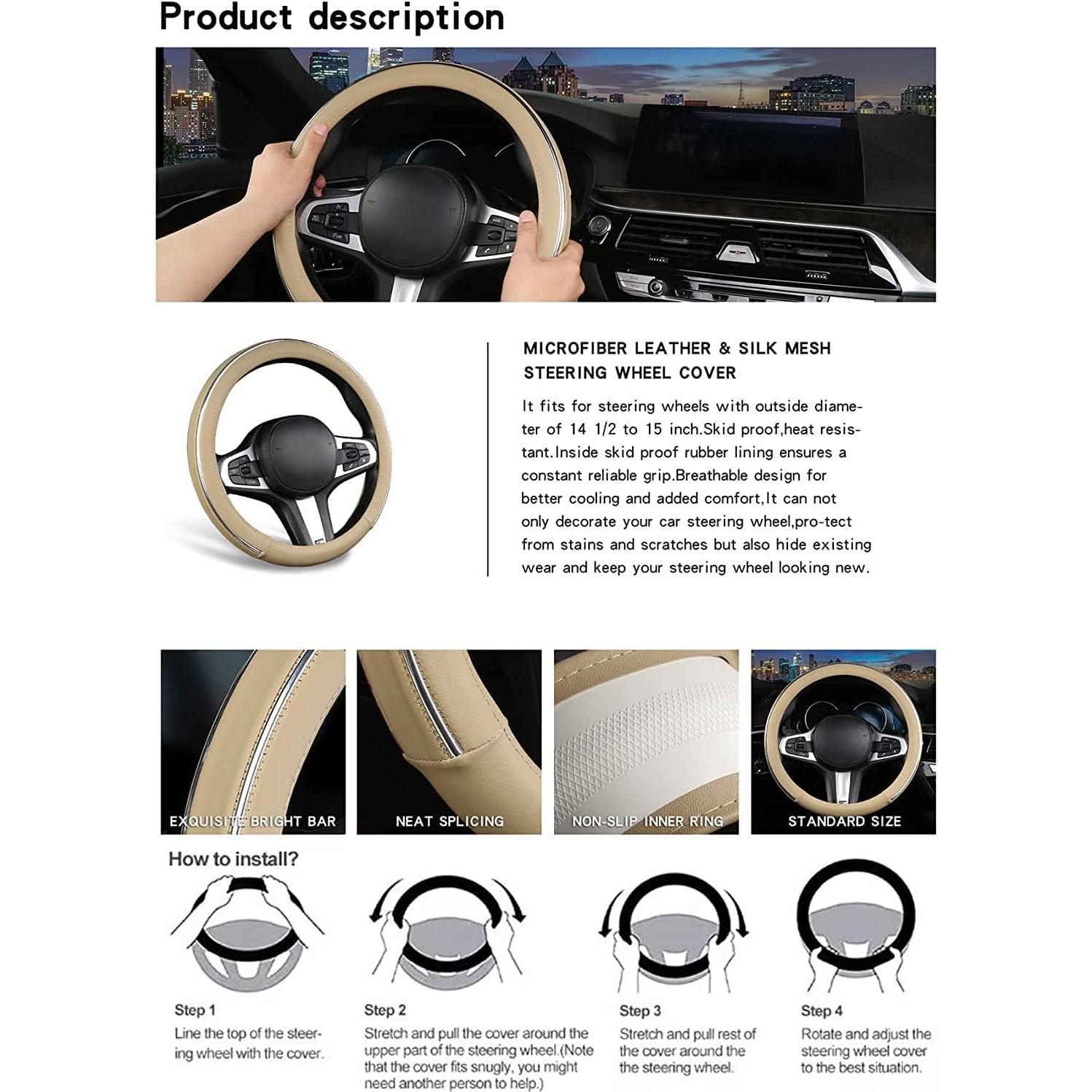 Funda de Volante de Coche XIANGDING 37-39 cm Cuero Microfibra