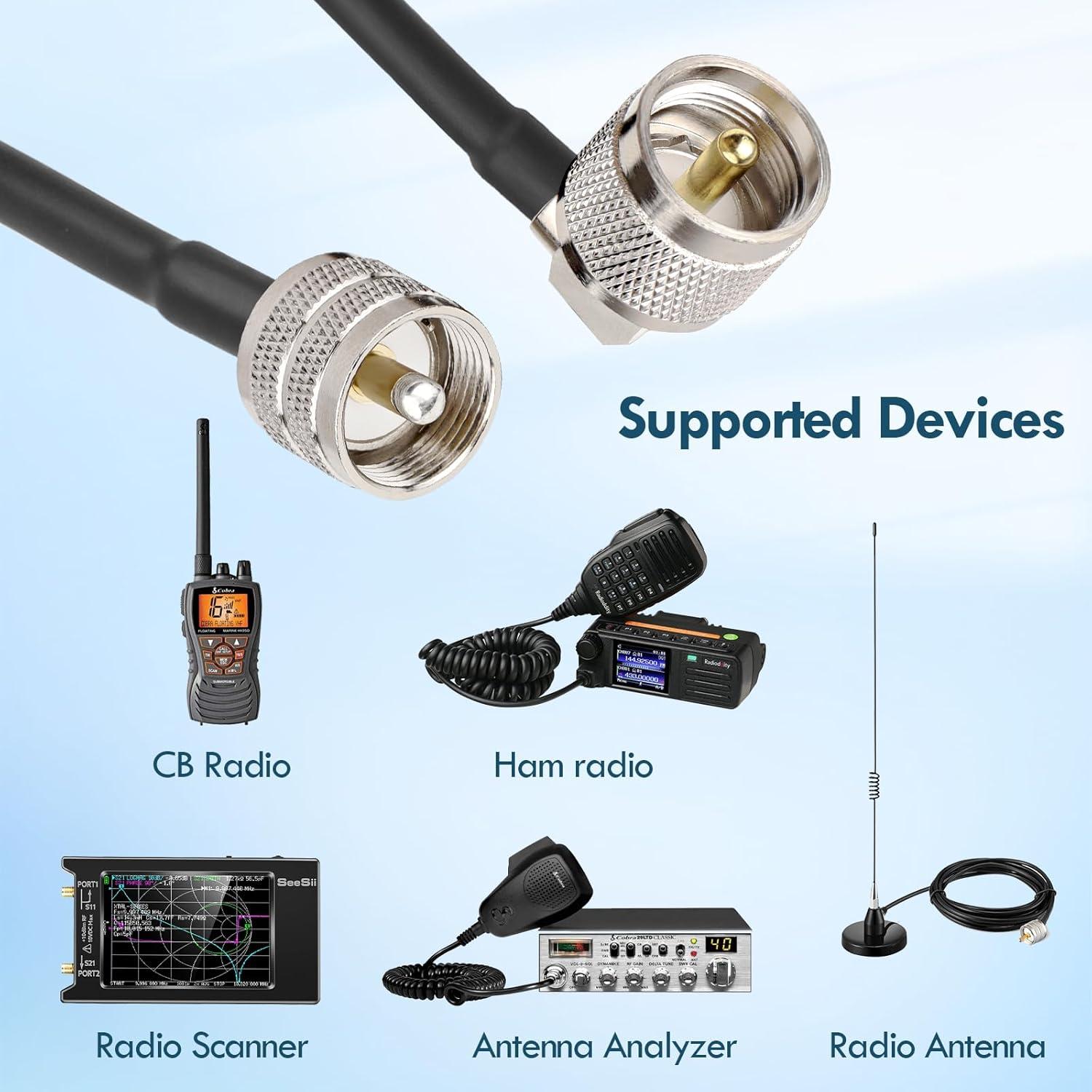 Cable Coaxial RG58 UHF PL-259 Macho a Macho 30.48CM 2PCS