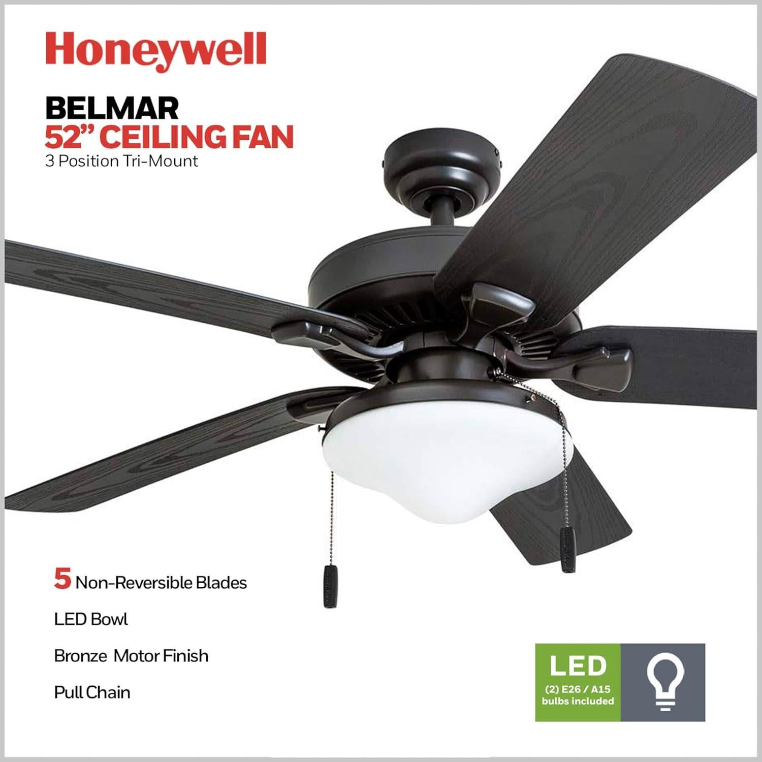 Ventilador de Techo Honeywell Belmar 132 cm con Luz LED Bronce