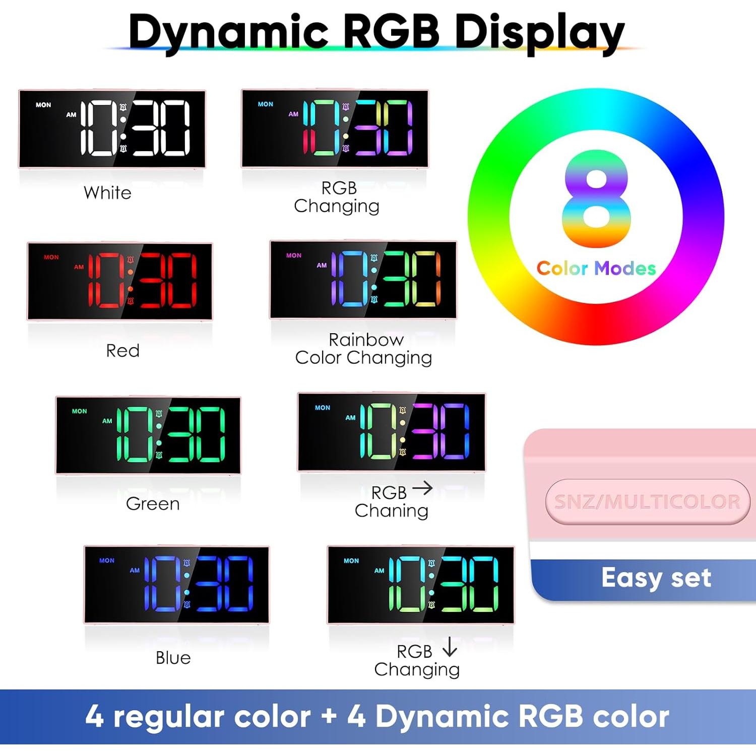 Reloj Despertador Digital Tetino Rosa con Carga USB y Brillo Ajustable