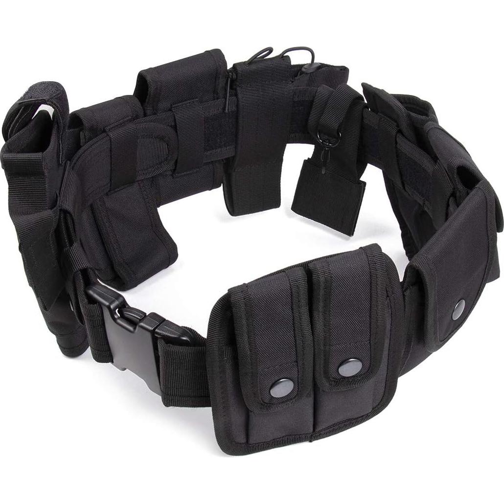Cinturón Táctico Utilitario TokFlys Negro 10 Bolsillos