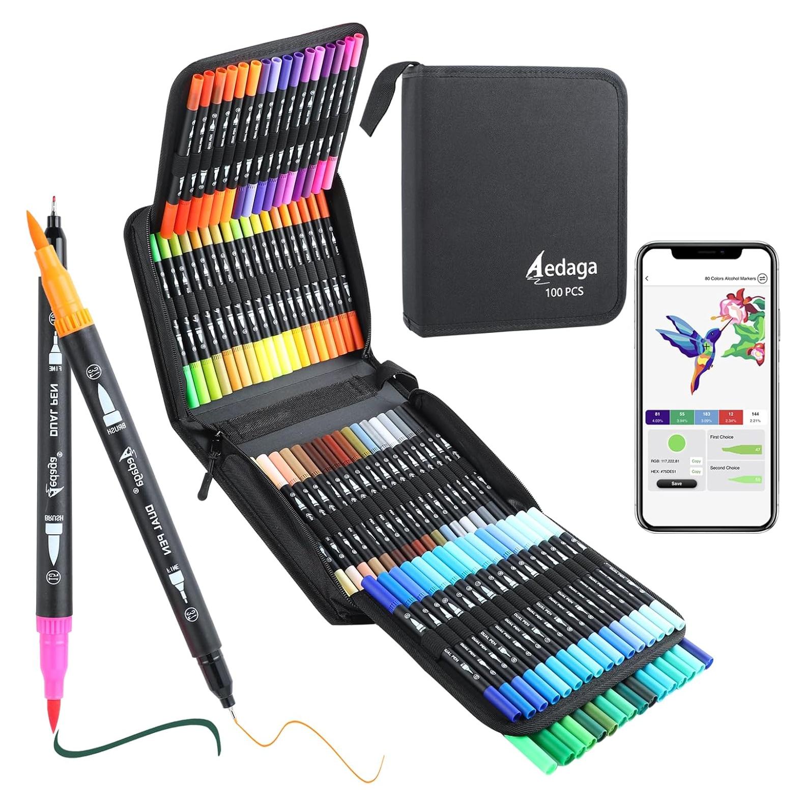 Marcadores de Doble Punta AEDAGA 100 Colores Tinta Multicolor