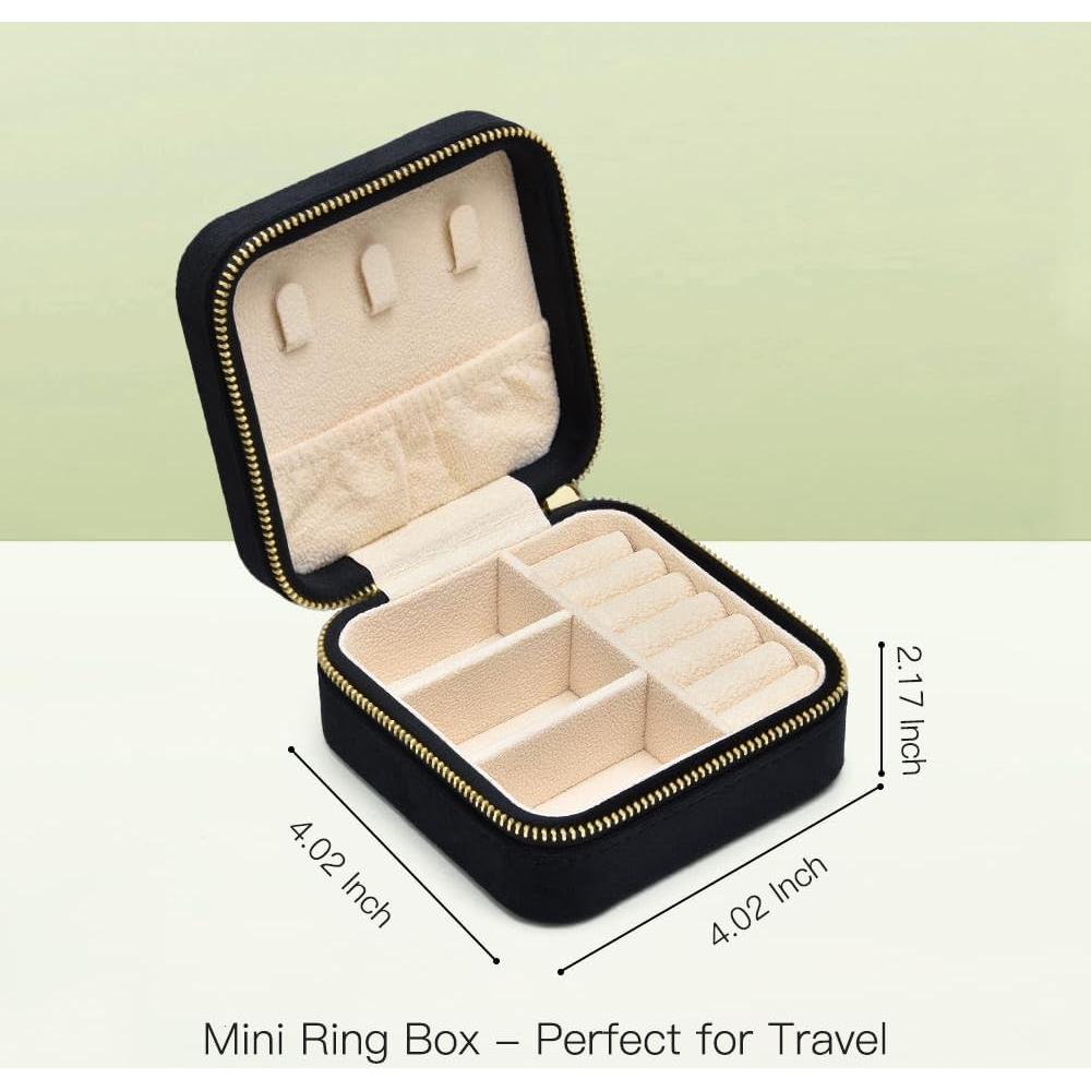 Estuche de Joyería de Viaje Taimy Negro Terciopelo Acolchado