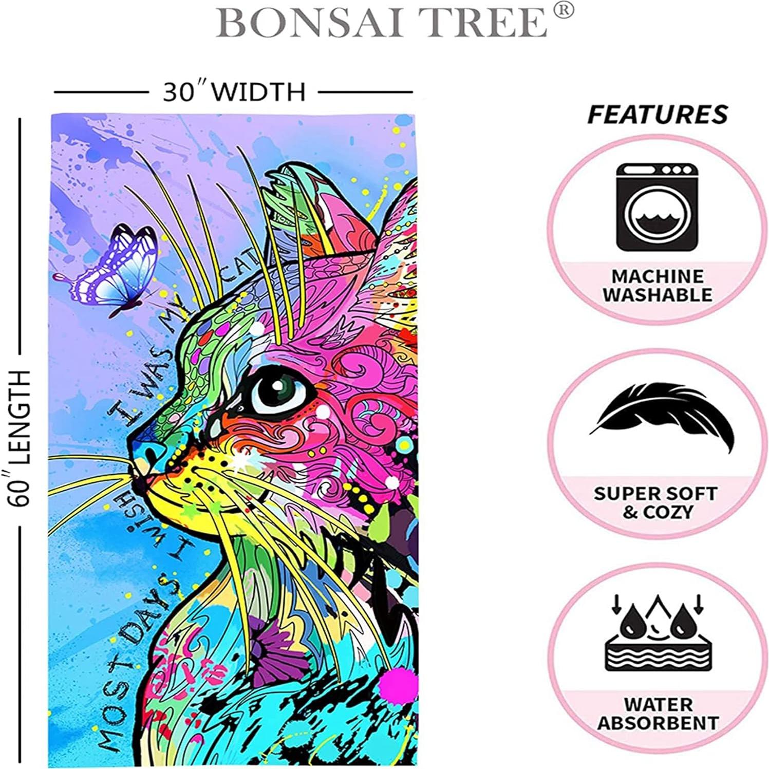 Toalla de Playa Bonsai Tree Microfibra Gato 76x152 cm