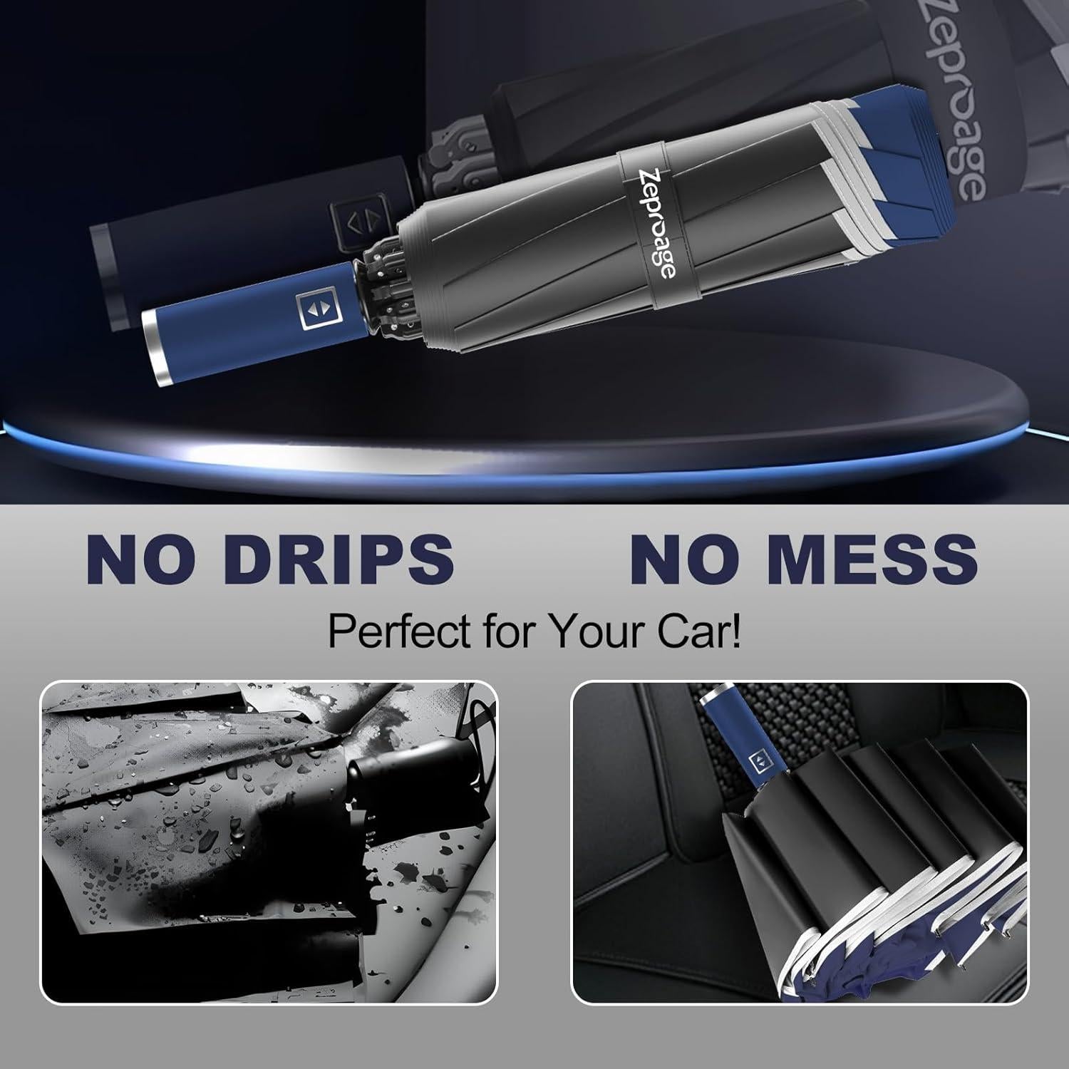 Paraguas Invertido Zeproage UV 50+ Automático 116.84 cm Azul Marino